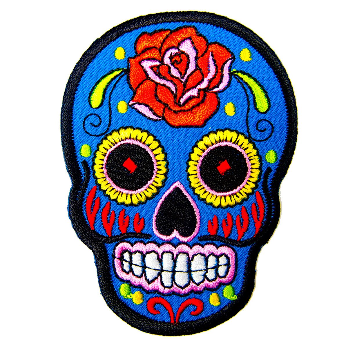 Blue Mexican Sugar Skull Embroidered Iron On Patches for Jackets, Bags & DIY Crafts - Cool Embroidered Appliques by Thanwa