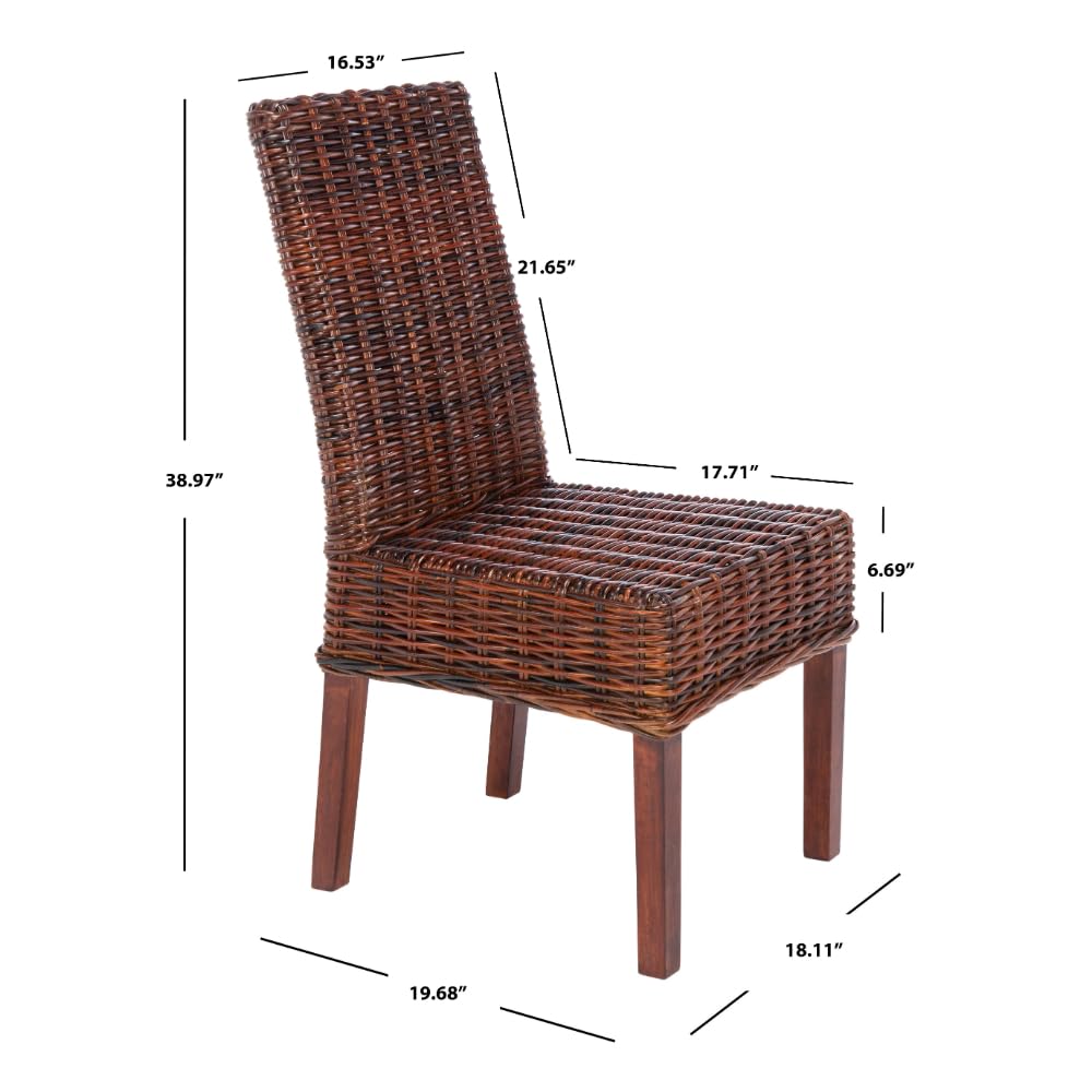 Safavieh Home Collection Aubrey Walnut Wicker Side Chair - Rustic Farmhouse Dining Chair for Kitchen, Patio & Outdoor Use - Handwoven Rattan Accent Chair with Wooden Frame