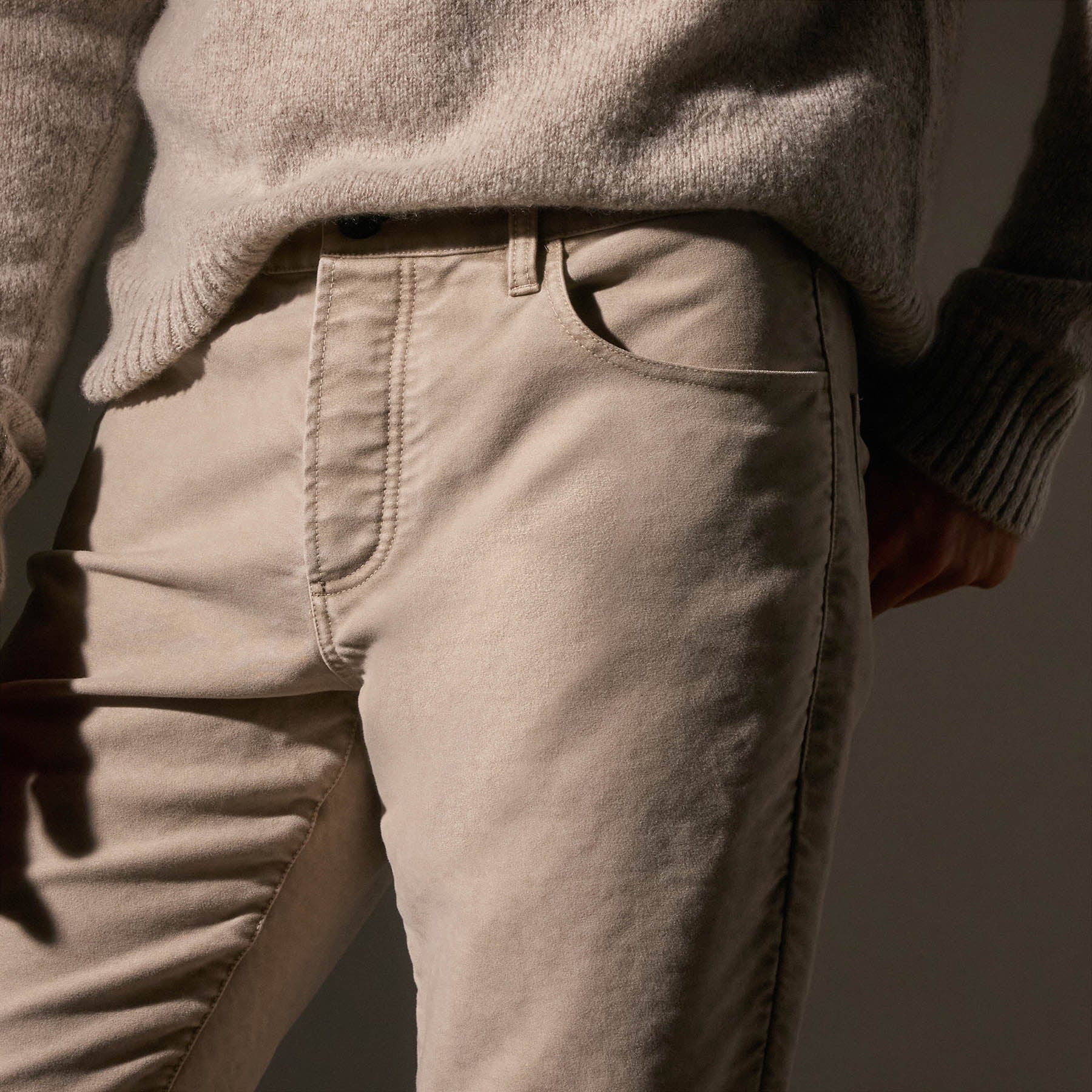 Premium Cotton Moleskin 5-Pocket Pants for Men - Light Tan Pigment Wash | Comfortable Casual Wear for Work & Outdoor Activities