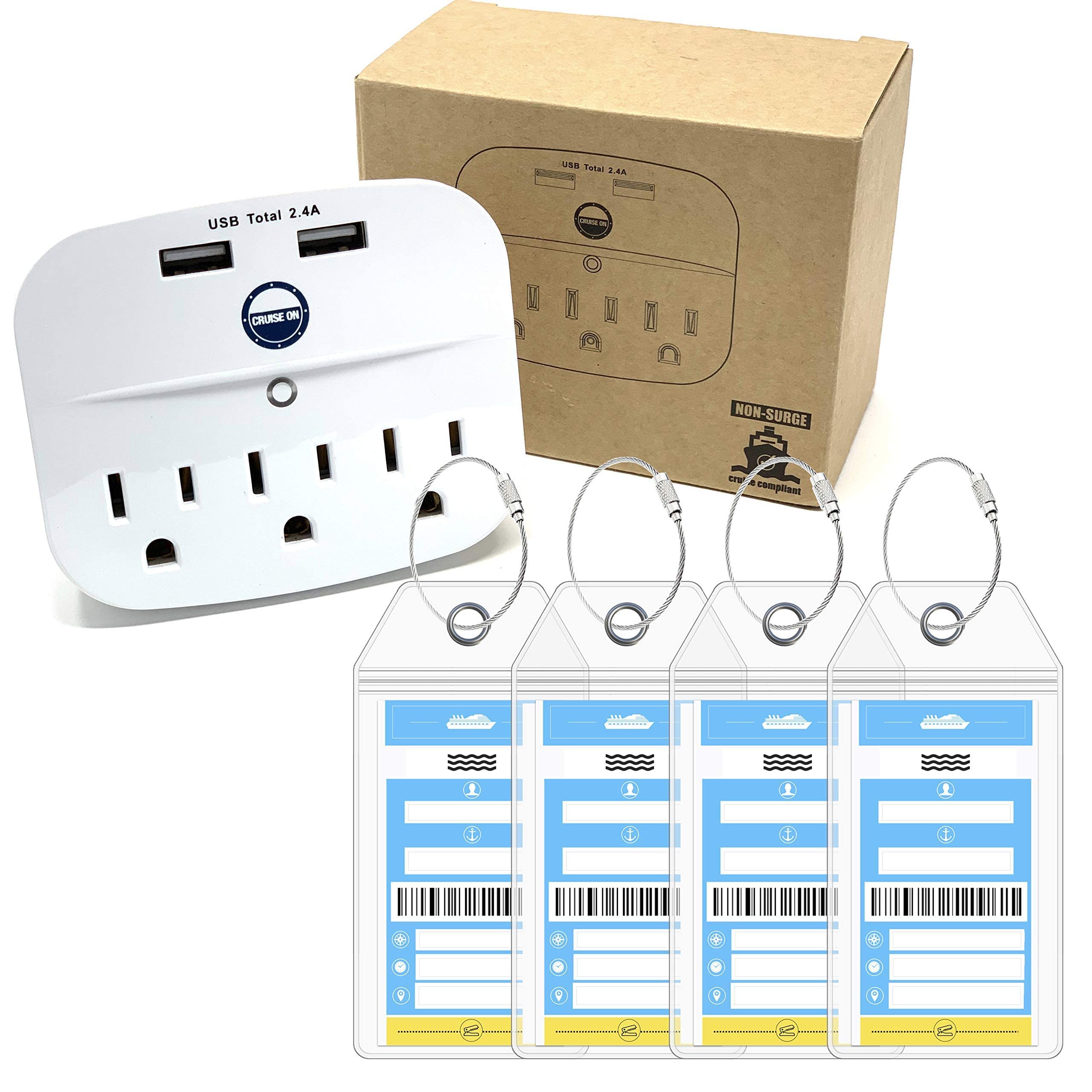 NCL Cruise Essentials Kit - Cruise Power Strip with USB Ports & Norwegian Luggage Tag Holders for Travel Accessories | Perfect for Cruise Vacations, Travel Organization & Onboard Charging Needs