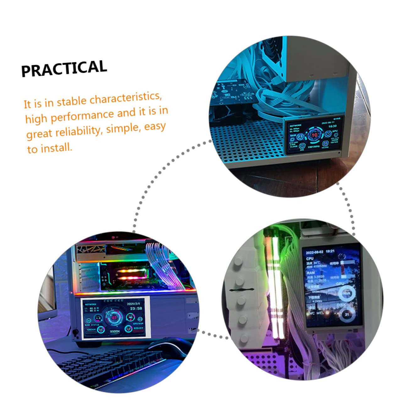 KONTONTY Secondary Computer Screen - GPU Data Monitor, HDD & Network Data Display, Mini PC Case Screen - Perfect for Gaming Rigs, Workstations & Home Office Setups