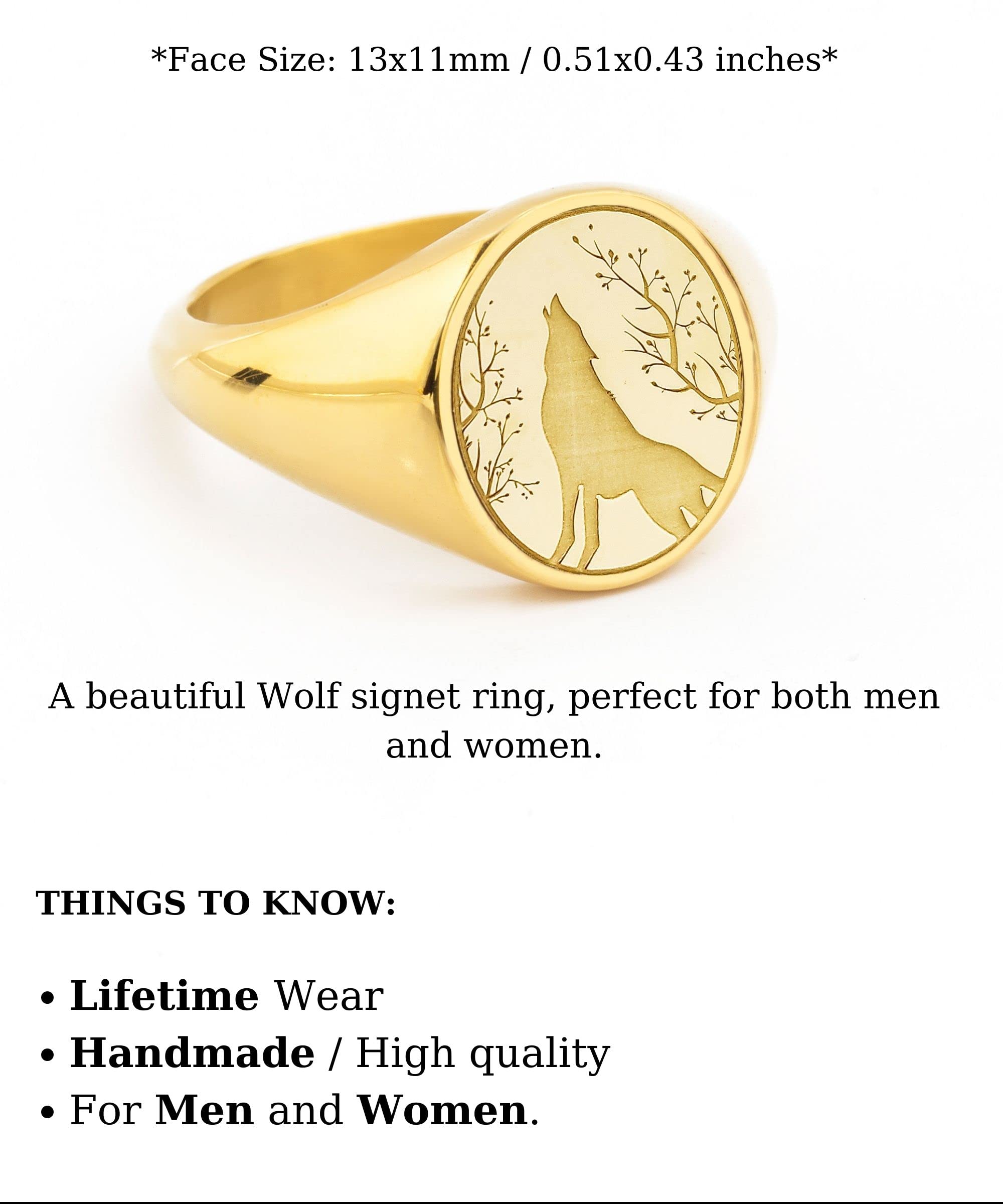 Howling Wolf Signet Ring for Men - Sterling Silver Engraved Wolf Head Ring - Viking Jewelry Gift for Him - Perfect for Outdoor Adventures and Gothic Fashion