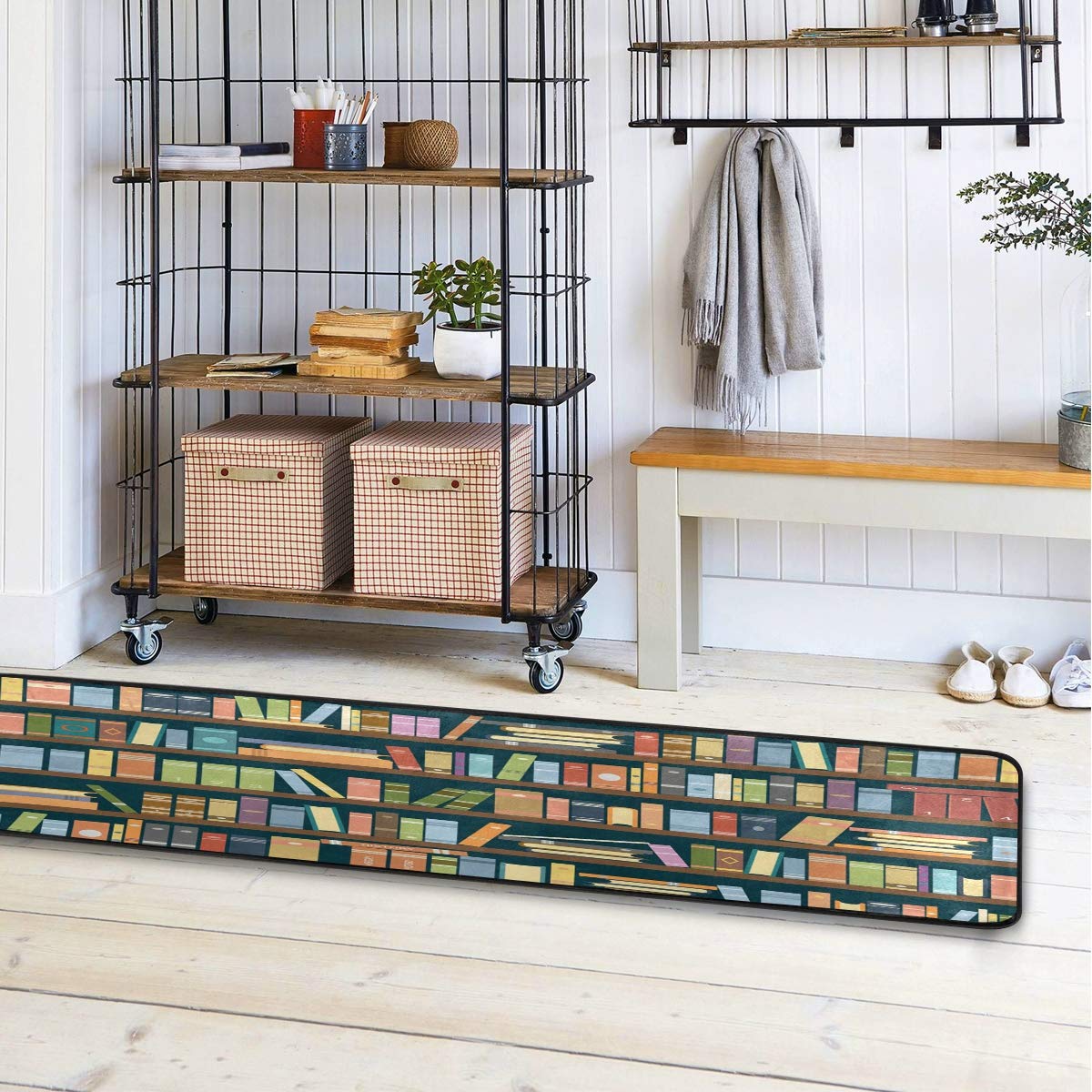 ALAZA Educational Library Bookshelf Bookworm Collection Area Mat Rug - 2' x 6' Non-Slip Floor Rug for Living Room, Bedroom, Kitchen - Perfect for Reading Nooks, Kids Play Areas & Home Decor