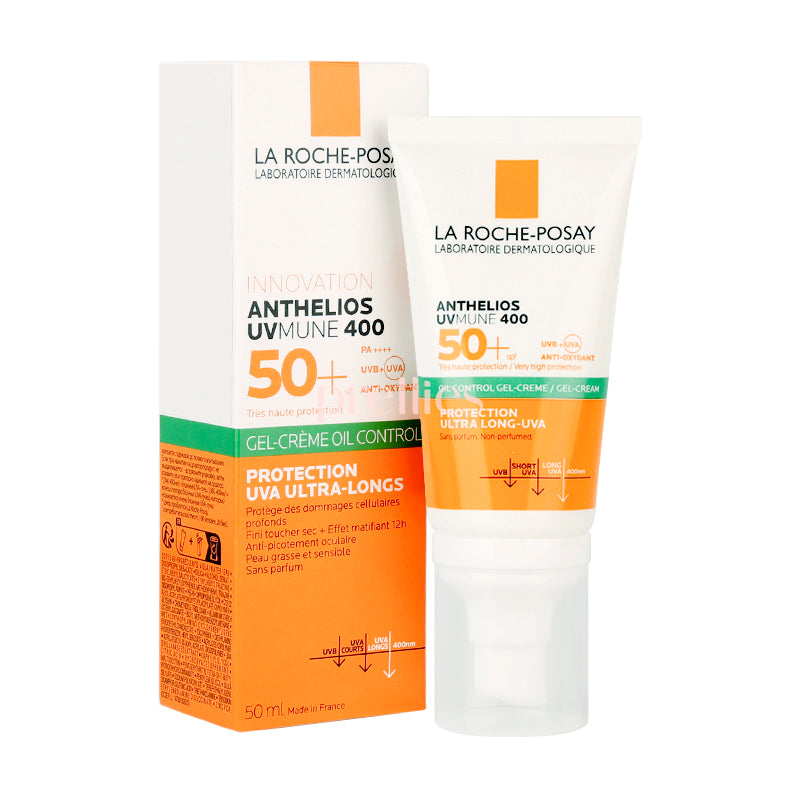 La Roche-Posay Anthelios UVMUNE 400 Oil Control Gel Cream SPF50+ PA++++ 50ml | Matte Finish Sunscreen for Oily & Acne-Prone Skin | Daily Face Protection for Outdoor Activities & Beach Days
