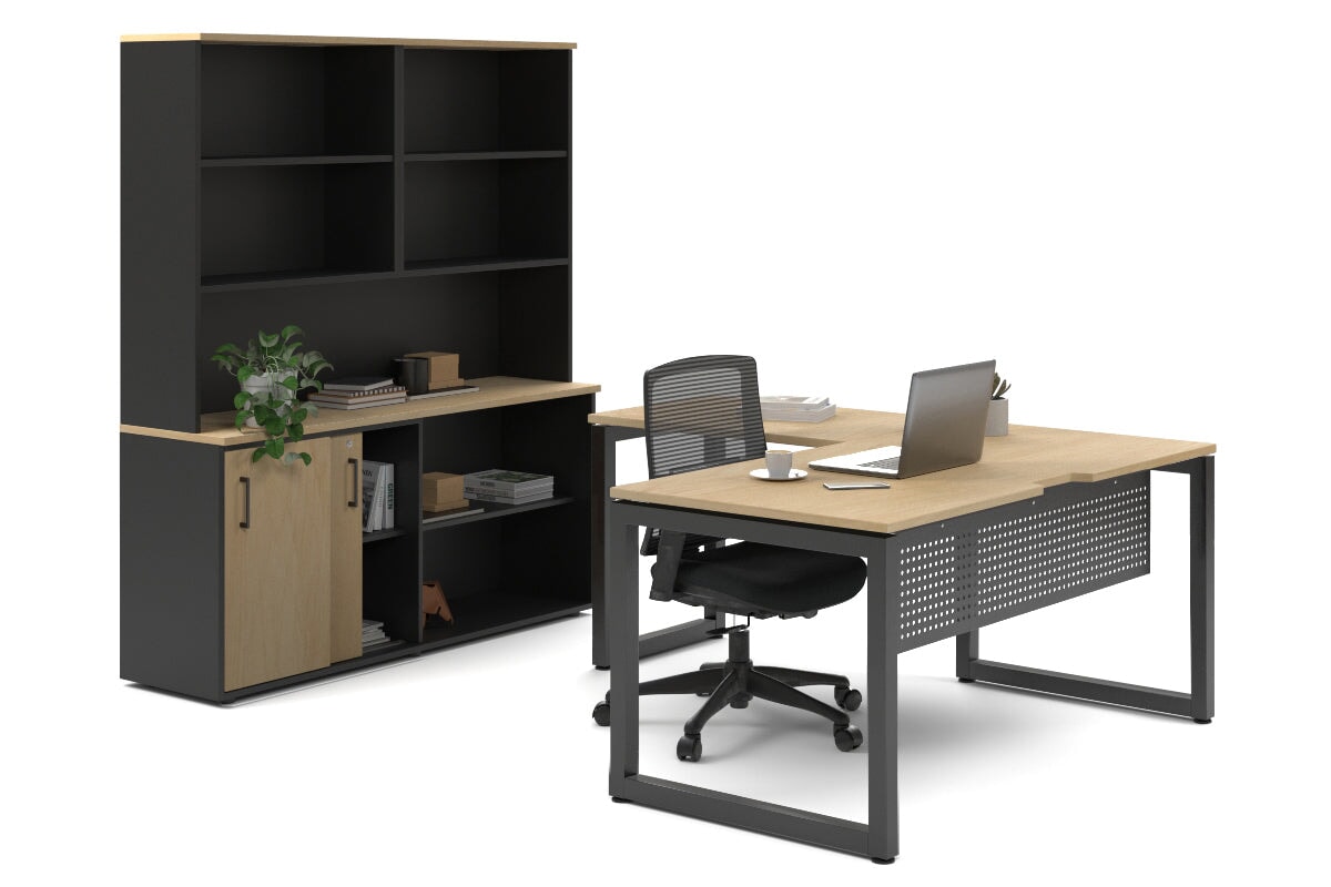 Premium L-Shaped Quadro Loop Executive Desk with Black Legs - 1600L x 1800W with Cable Management Scallop for Home Office & Workspace Setup