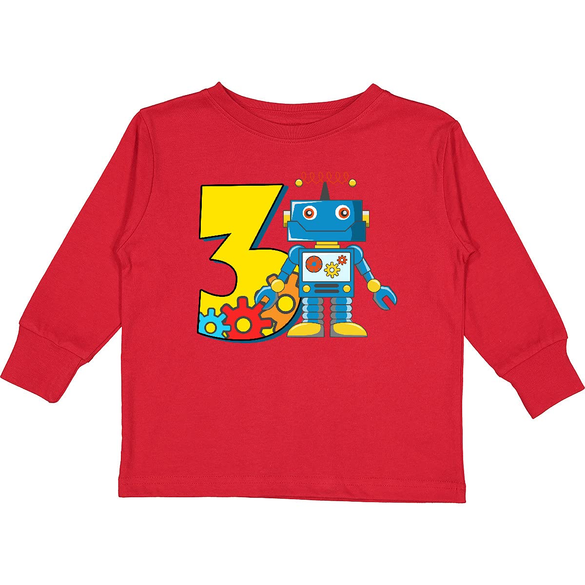 Inktastic 3rd Birthday Robot Toddler Long Sleeve T-Shirt - Cute Robot Graphic Tee for Boys Girls Birthday Party Outfit & Toddler Casual Wear