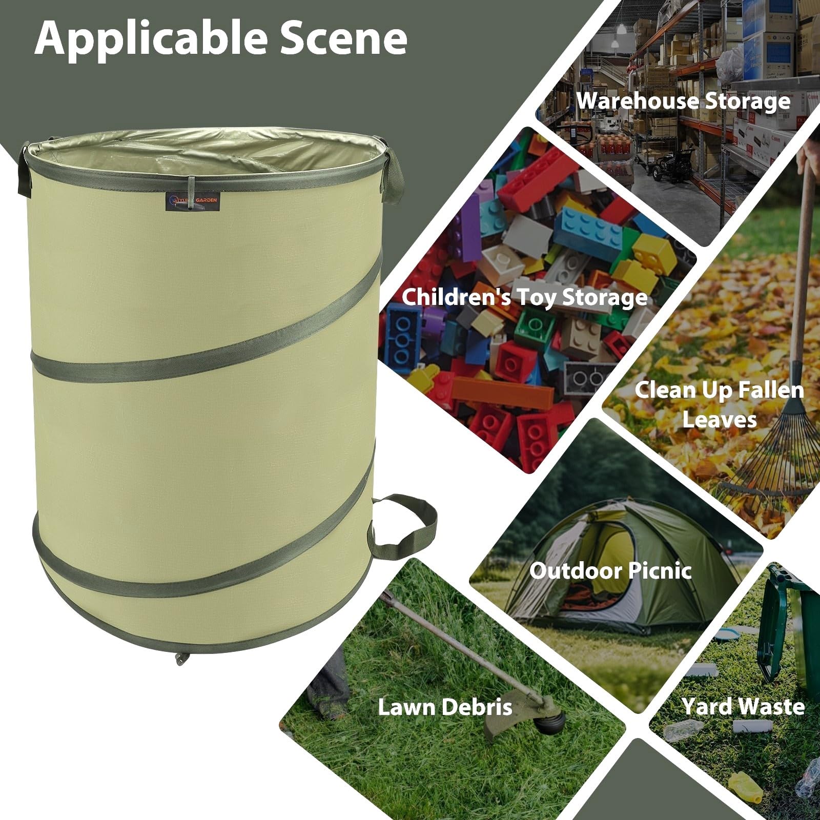 YUDI & GARDEN 45 Gallon Collapsible Garden Bag - Reusable Yard Waste Bag for Leaves, Trash, Camping | Portable Storage for Patio, Lawn, Leaf Cleanup & Outdoor Activities