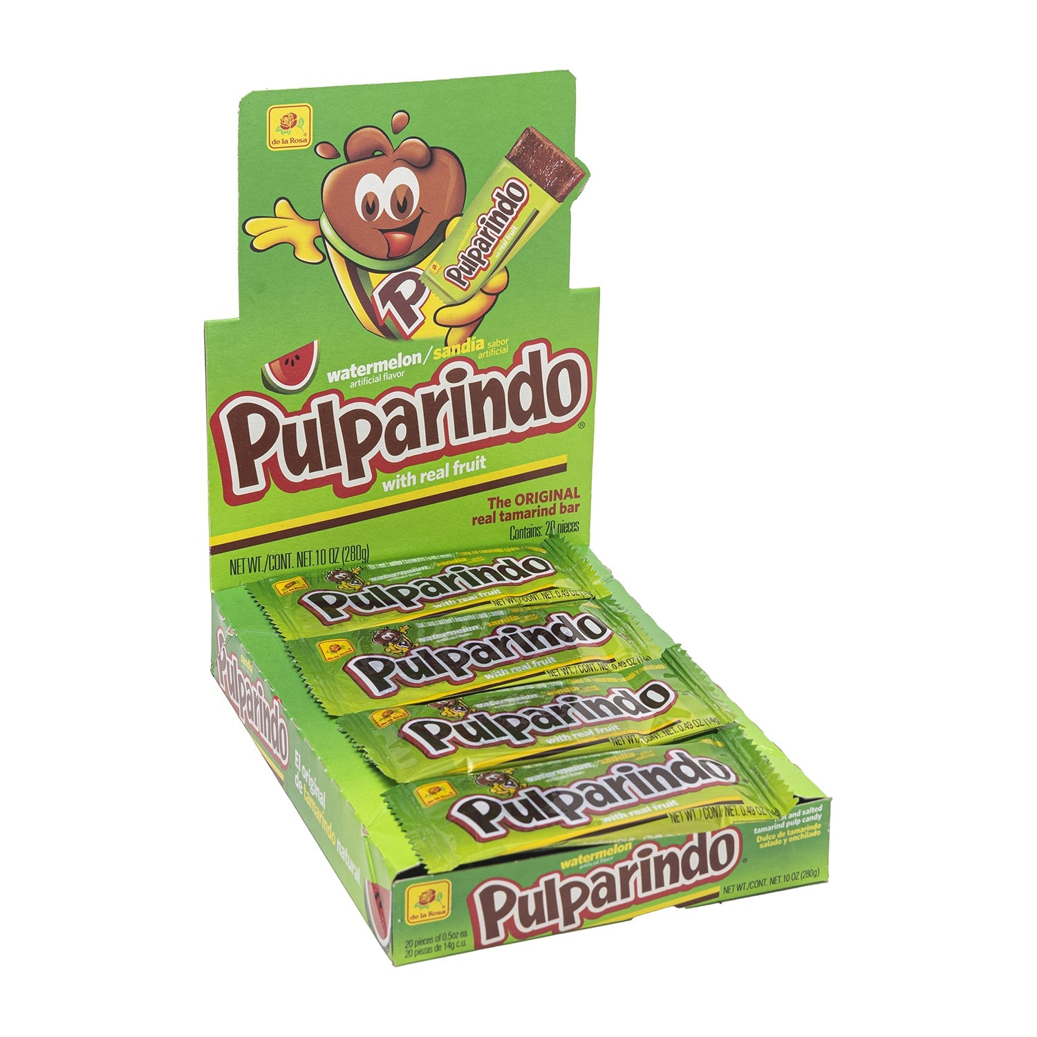 De La Rosa Pulparindo Sandia Tamarind Candy | 20ct Box (20 Count) - Sweet & Spicy Mexican Treat for Parties, Snacking & Gifts