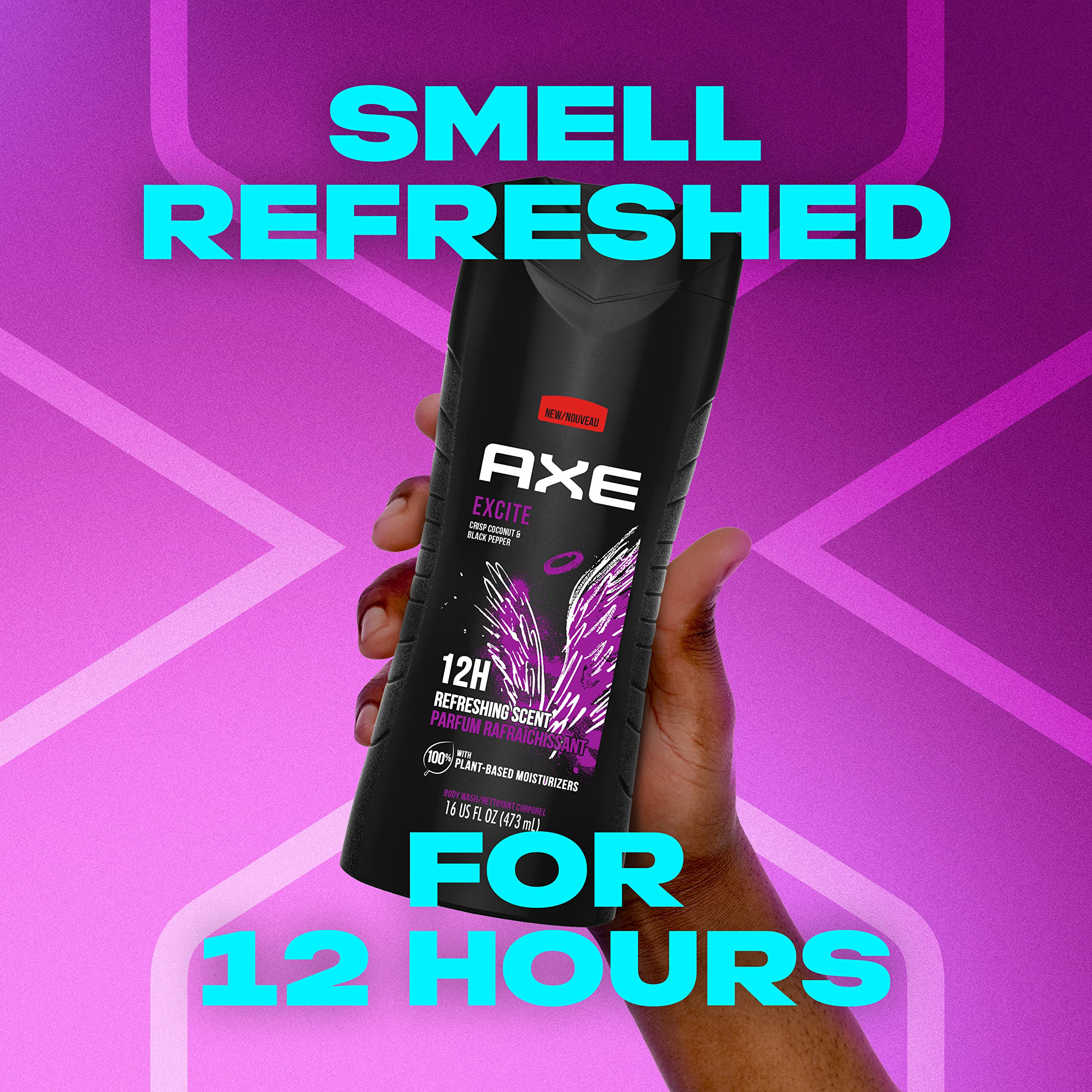 AXE Body Wash for Men - 12h Long-Lasting Refreshing Scent with Crisp Coconut & Black Pepper | 100% Plant-Based Moisturizers | 16 oz | Perfect for Gym, Work & Daily Shower Routine
