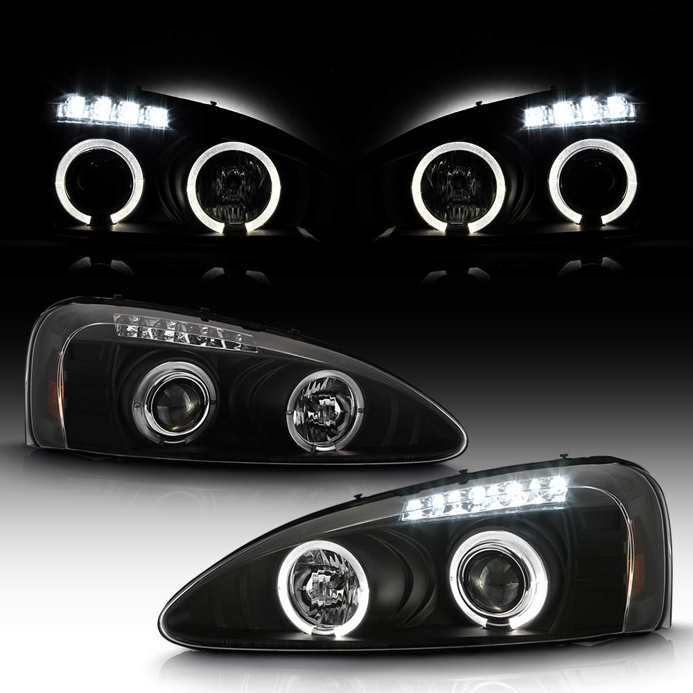 ACANII LED Halo Black Smoked Projector Headlights for 2004-2008 Pontiac Grand Prix - Driver & Passenger Side Headlamps - Upgrade Your Night Driving Visibility & Style