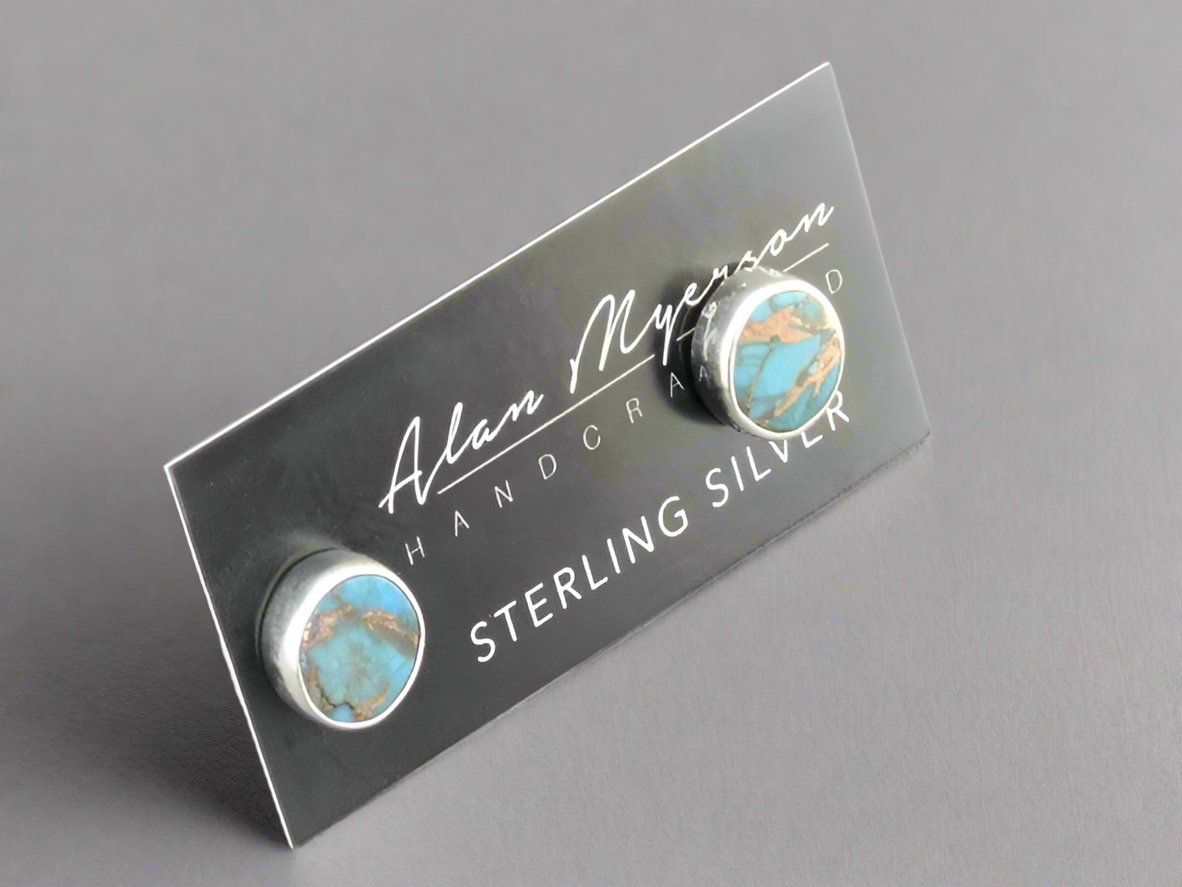 7mm Turquoise & Bronze Stud Earrings in Sterling Silver - Perfect for Casual, Boho, and Everyday Wear