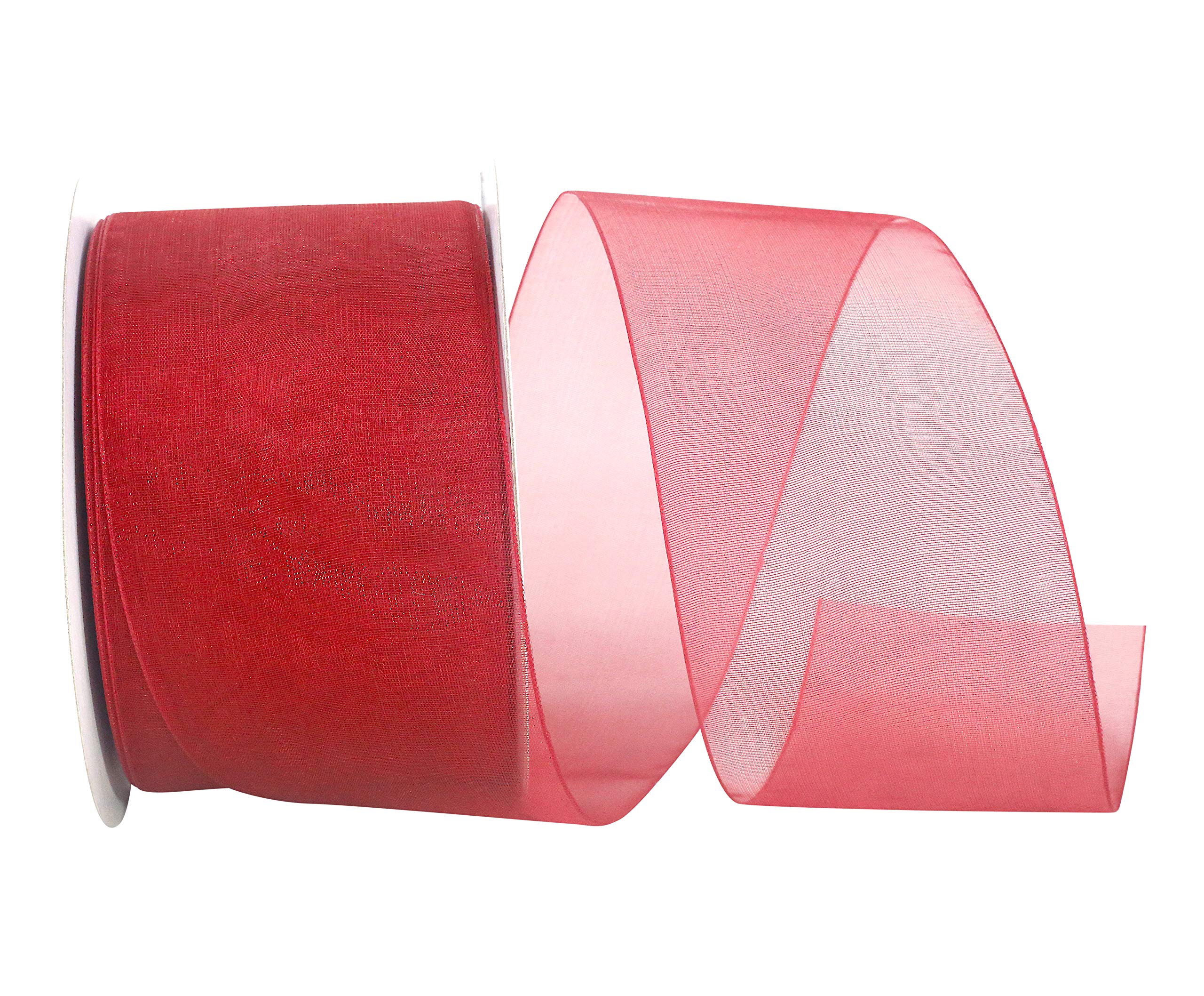 Reliant Ribbon Chiffon Mono Sheer Ribbon - 2.5 Inch x 50 Yards - Rose Red - Perfect for Gift Wrapping, Wedding Decorations, DIY Crafts & Hair Accessories