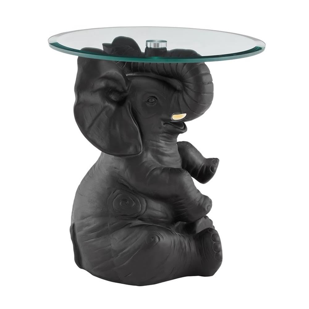 Pemberly Row Transitional Elephant Glass Top Accent Table - Dark Gray End Table for Living Room, Bedroom & Office Decor