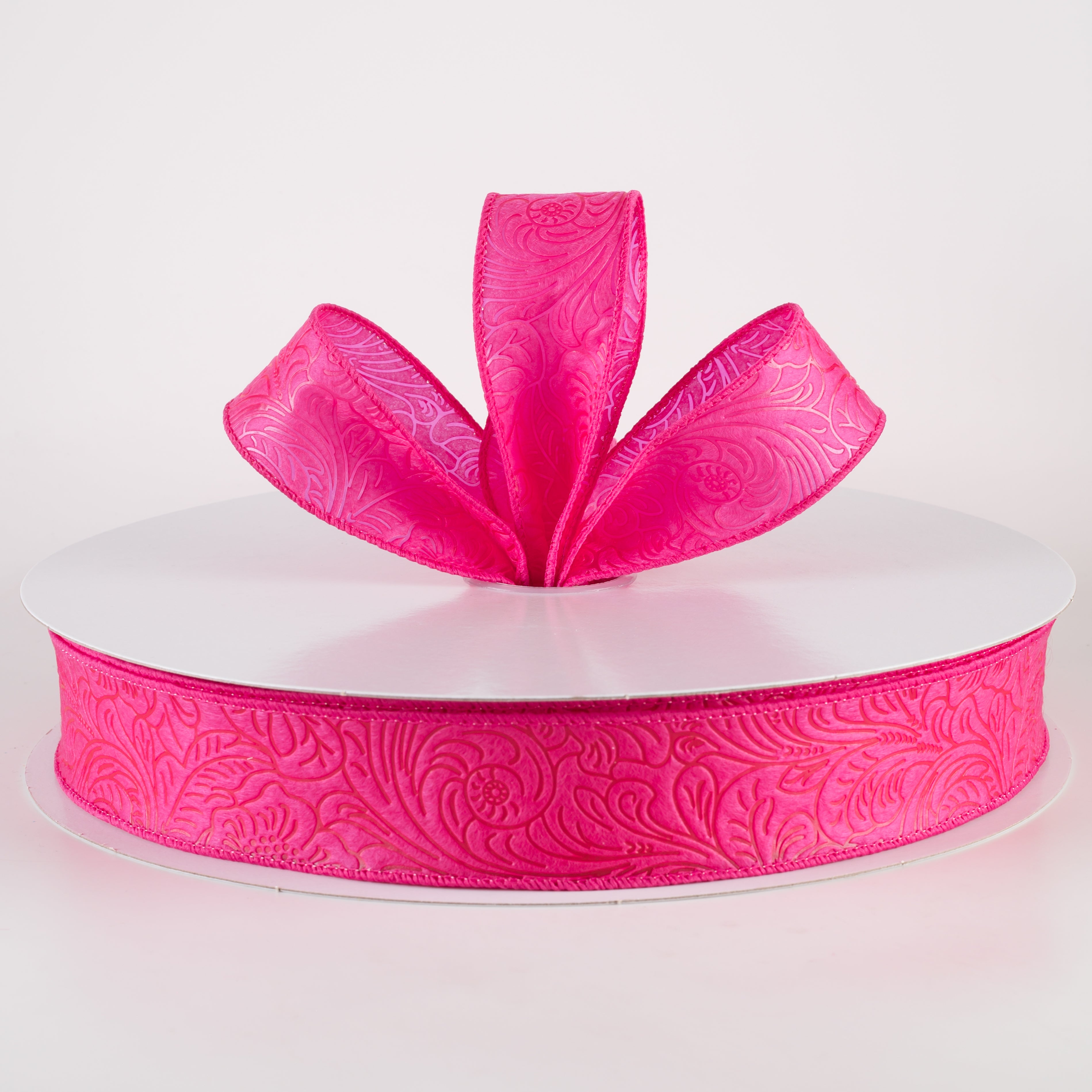 1.5 Inch Embossed Flower Breeze Ribbon - Fuchsia Hot Pink Grosgrain Ribbon (50 Yards) for Gift Wrapping, DIY Crafts, Hair Bows, Wedding Decorations