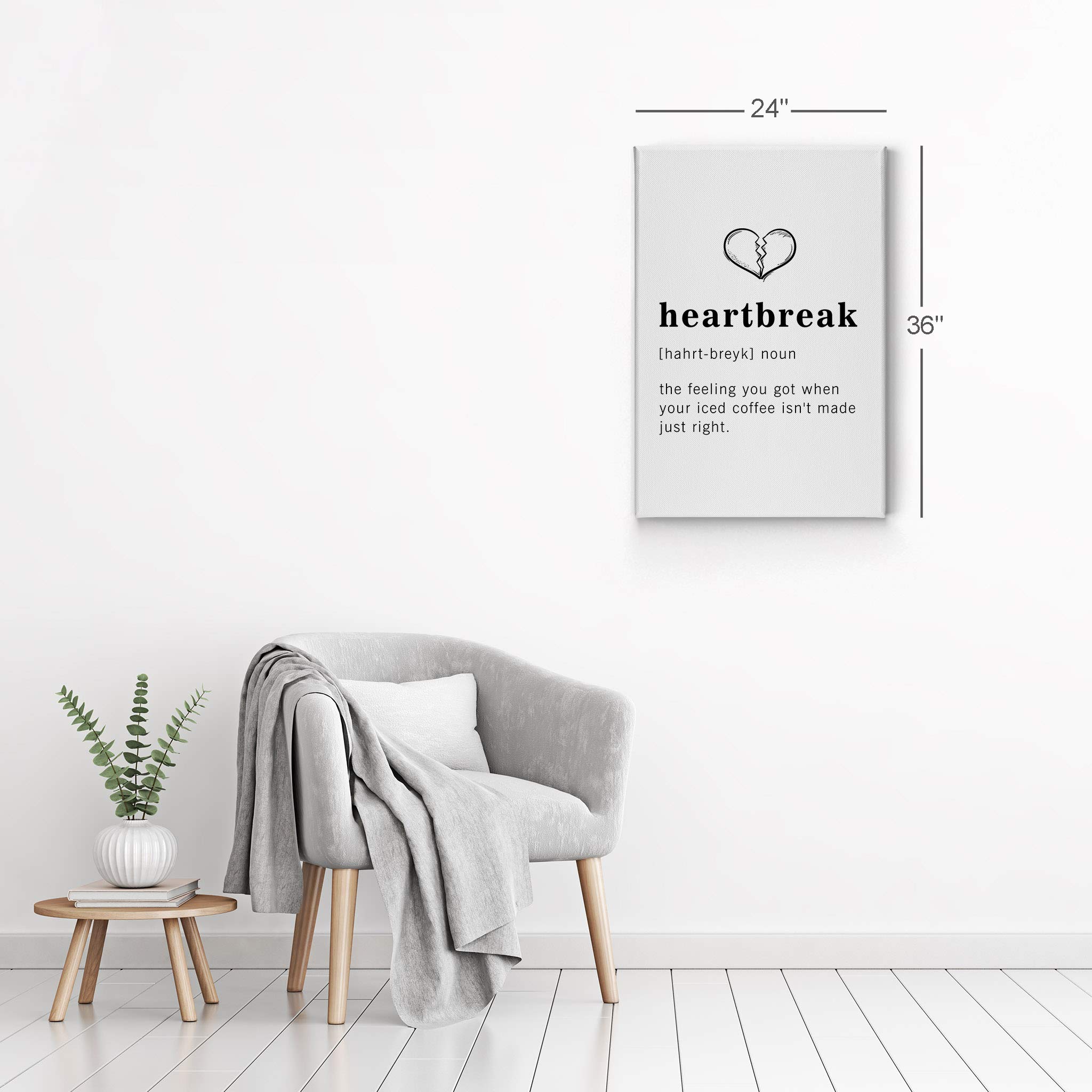 Funny Noun Dictionary Definition of Heartbreak Canvas Print - Inspirational Quote Wall Art for Office, Living Room, Bedroom & Bathroom Decor - Ready to Hang 40x30 Inch Made in USA - Perfect for Home, Gift & Humorous Wall Decor