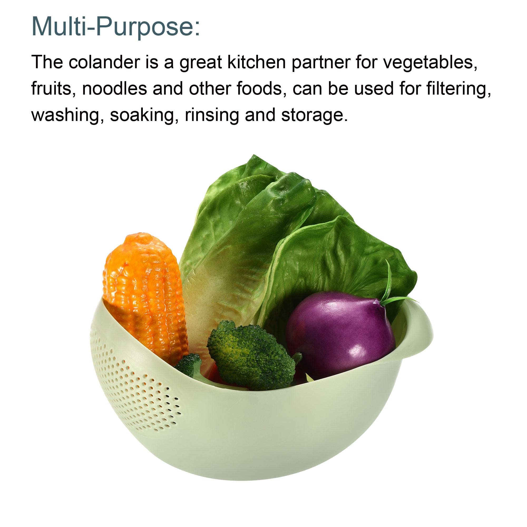 Uxcell 2-Pack Rice Strainer Bowl with Handle, Rice Washing Filter Strainer Basket Colander for Cleaning Vegetables and Fruits - Green & Pink | Perfect for Kitchen, Cooking, Meal Prep, and Healthy Eating