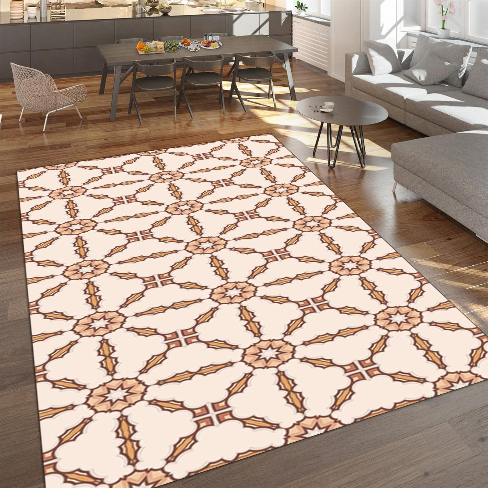 Modern Geometric Floral Area Rug - Soft Washable 4x6ft Indoor Outdoor Rug for Living Room, Bedroom, Dining Room, Study & Terrace - Home Decor Accent for Boho, Scandinavian & Contemporary Spaces