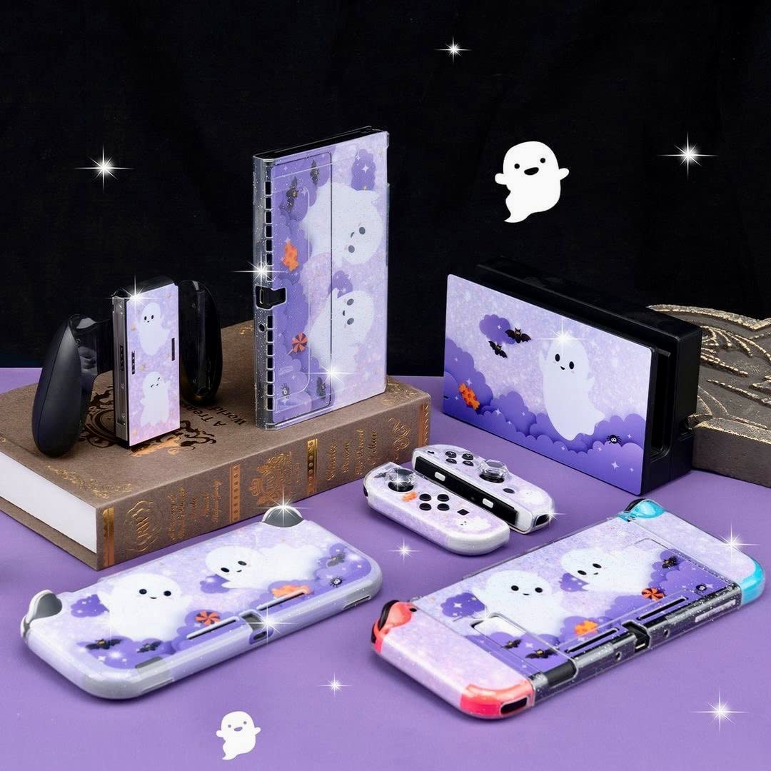 BelugaDesign Ghost Switch Skin - Halloween Spooky Cute Anime Cartoon Pastel Vinyl Decal for Nintendo Switch & Switch Lite | Kawaii Gothic Japanese Style Sticker Wrap | Perfect for Girls, Kids & Anime Fans | Great for Gaming, Halloween Decor & Kawaii Aesthetic Room Decoration (Purple)