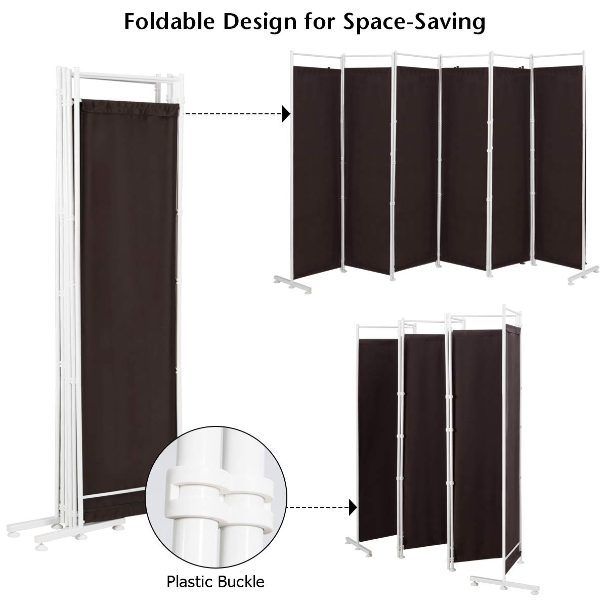 Giantex 6-Panel Folding Room Divider Screen - 6 Feet Tall Privacy Partition with Sturdy Steel Base | Lightweight Portable Room Separator for Home, Office, Dorm | Brown Wood Finish | Perfect for Creating Private Spaces in Living Rooms, Bedrooms or Events