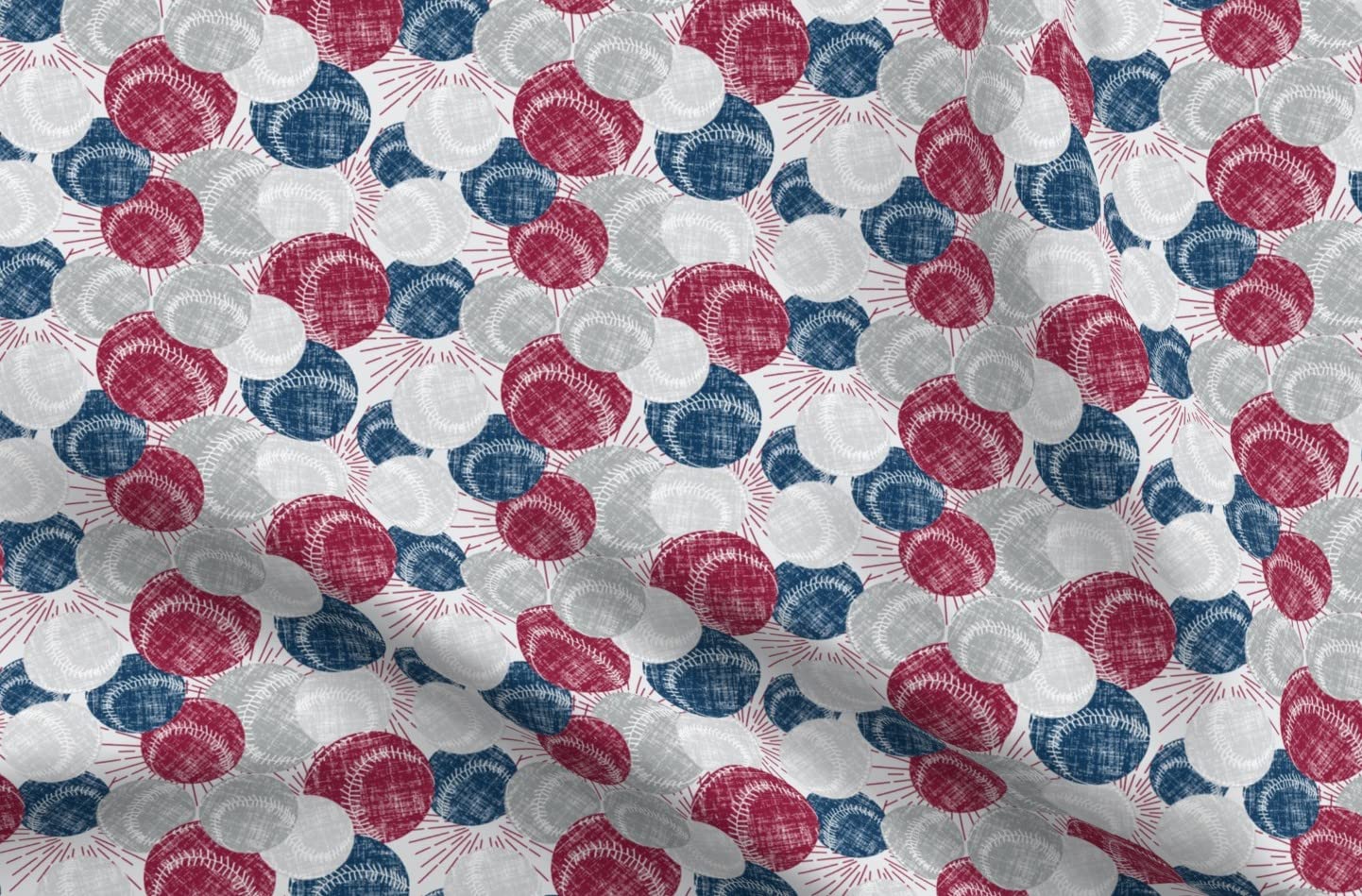 Baseball Sports Printed Cotton Poplin Fabric - Deep Red Navy Gray White Fat Quarter for Sewing, Quilting, Dresses & Apparel Crafts | Perfect for Summer Sports-Themed DIY Projects, Home Decor & Gift Making