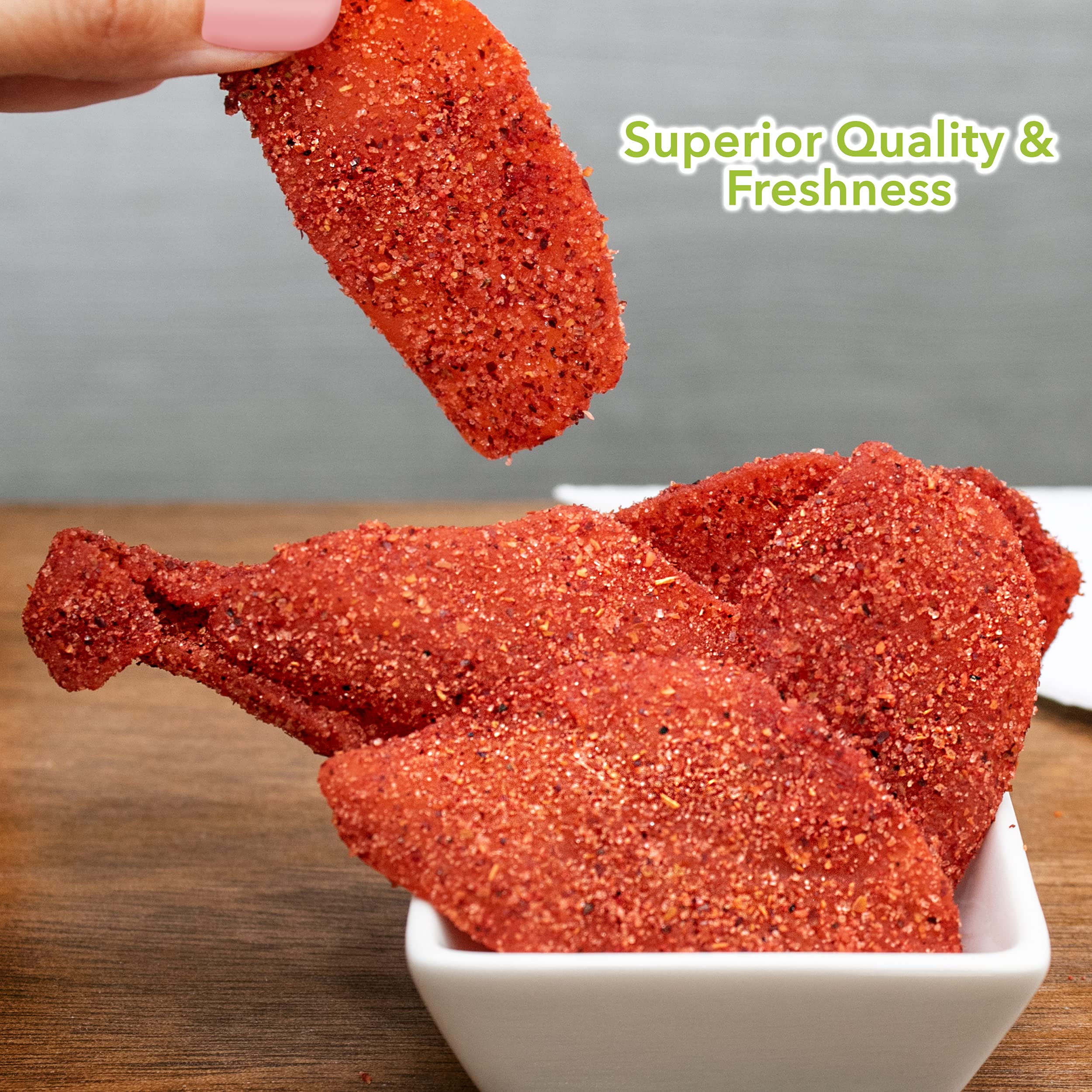 Balmoro Spicy Chili Lime Dehydrated Mango Slices - 8.8 oz Dried Mango with Chili & Lime - Healthy Vegan Snack for Hiking, Office, or Movie Night - Gluten-Free Sweet & Spicy Fruit Treat
