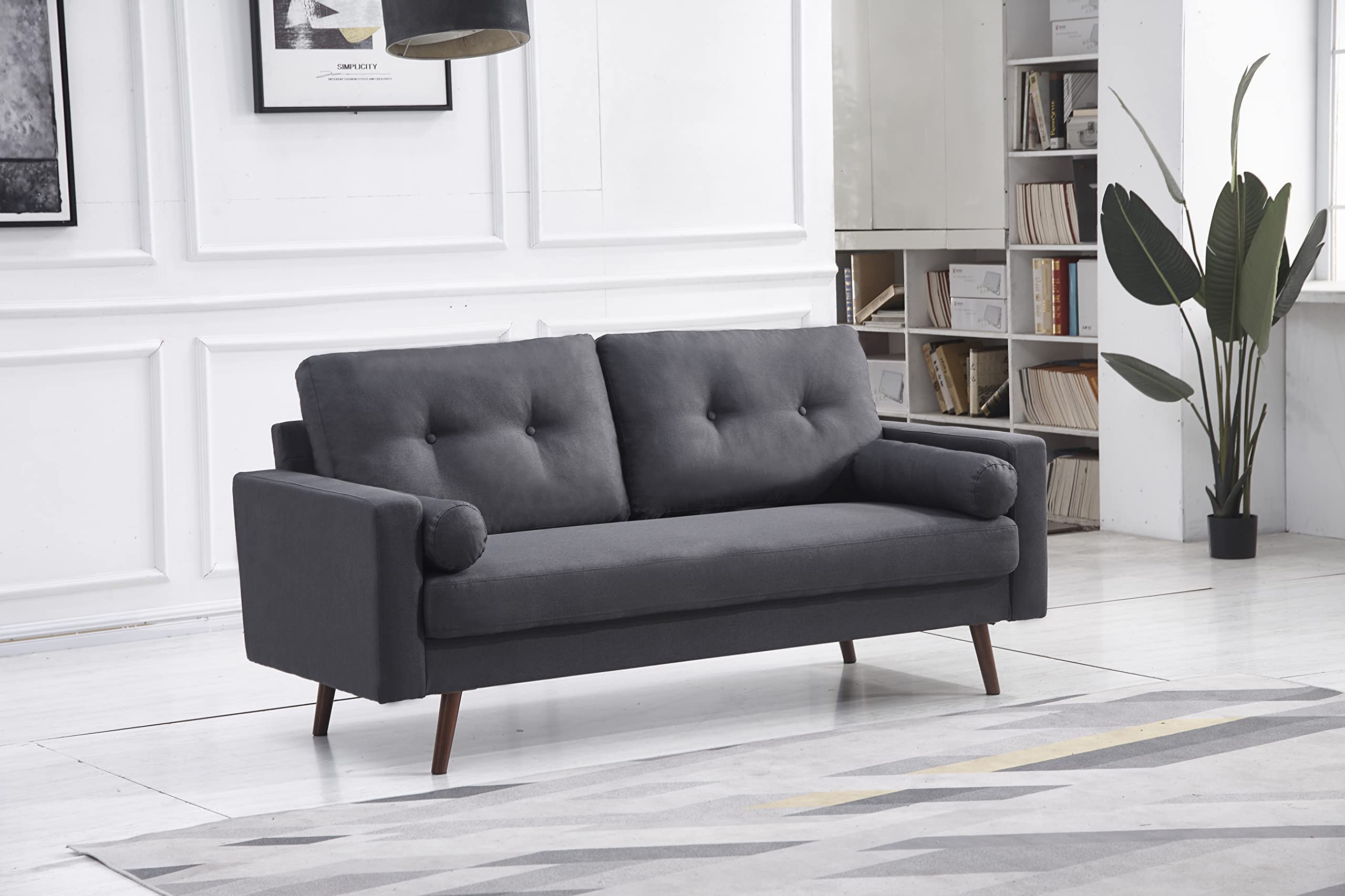 Mid Century Modern Loveseat Sofa - 2-Seat Couch with Solid Wood Legs for Living Room, Bedroom & Apartment - Easy Tool-Free Assembly - Dark Gray - Perfect for Small Spaces, Cozy Reading Nooks & Studio Apartments
