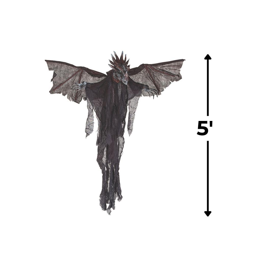 Animated Black Dragon Halloween Decoration - 5 ft Hanging Scary Prop for Haunted Houses, Halloween Parties, Spooky Events - Perfect Indoor & Outdoor Halloween Decor