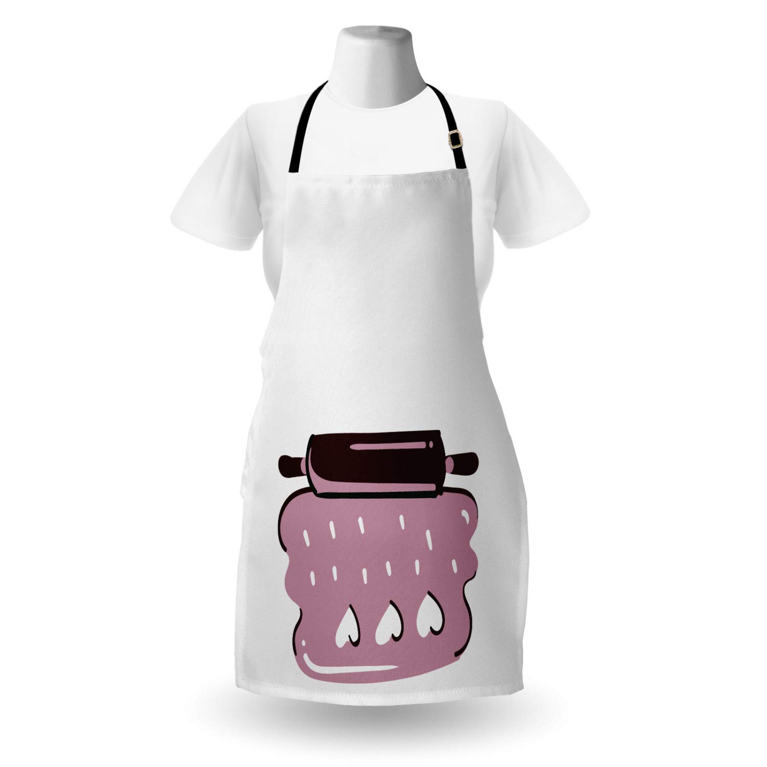 Ambesonne Personalized Chef Apron - Cartoon Baking & Cooking Design with Colorful Rolling Pin Dough Motif - Adjustable Neck Unisex Kitchen Bib for Adults - Pale Lilac - Perfect for Home Cooking, Baking Parties & Culinary Gifts