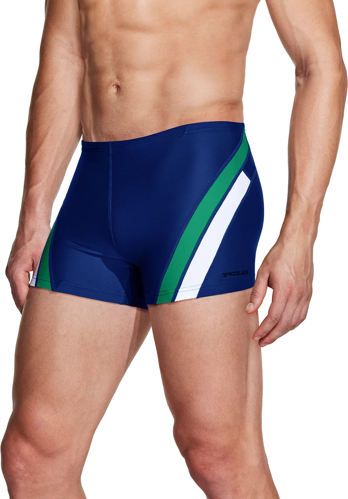 TSLA Men's Square Leg Quick Dry Compression Swim Trunks - UPF 50+ Swim Jammers for Athletic Training & Water Sports - Perfect for Swimming, Surfing, and Beach Activities