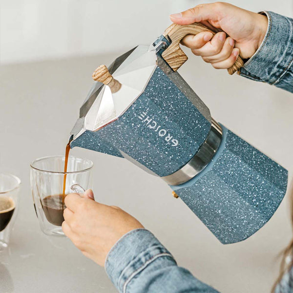 GROSCHE Milano Stovetop Espresso Maker - 3 Cup Italian Moka Pot, Durable Stone Finish - Perfect for Home Coffee Brewing & Camping Trips