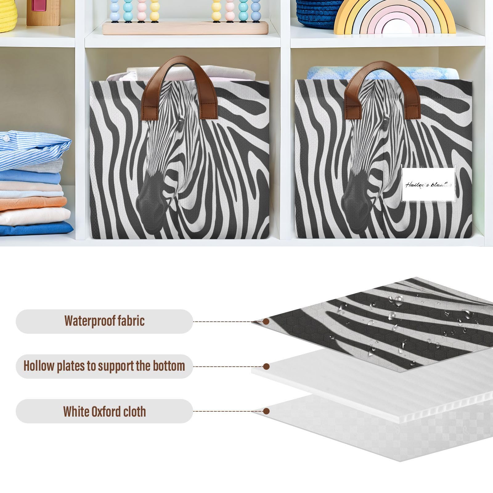 Zebra Stripe Storage Bins 2-Pack - Collapsible Organizer with Handles for Home & Closet | 32L Storage Baskets for Shelves