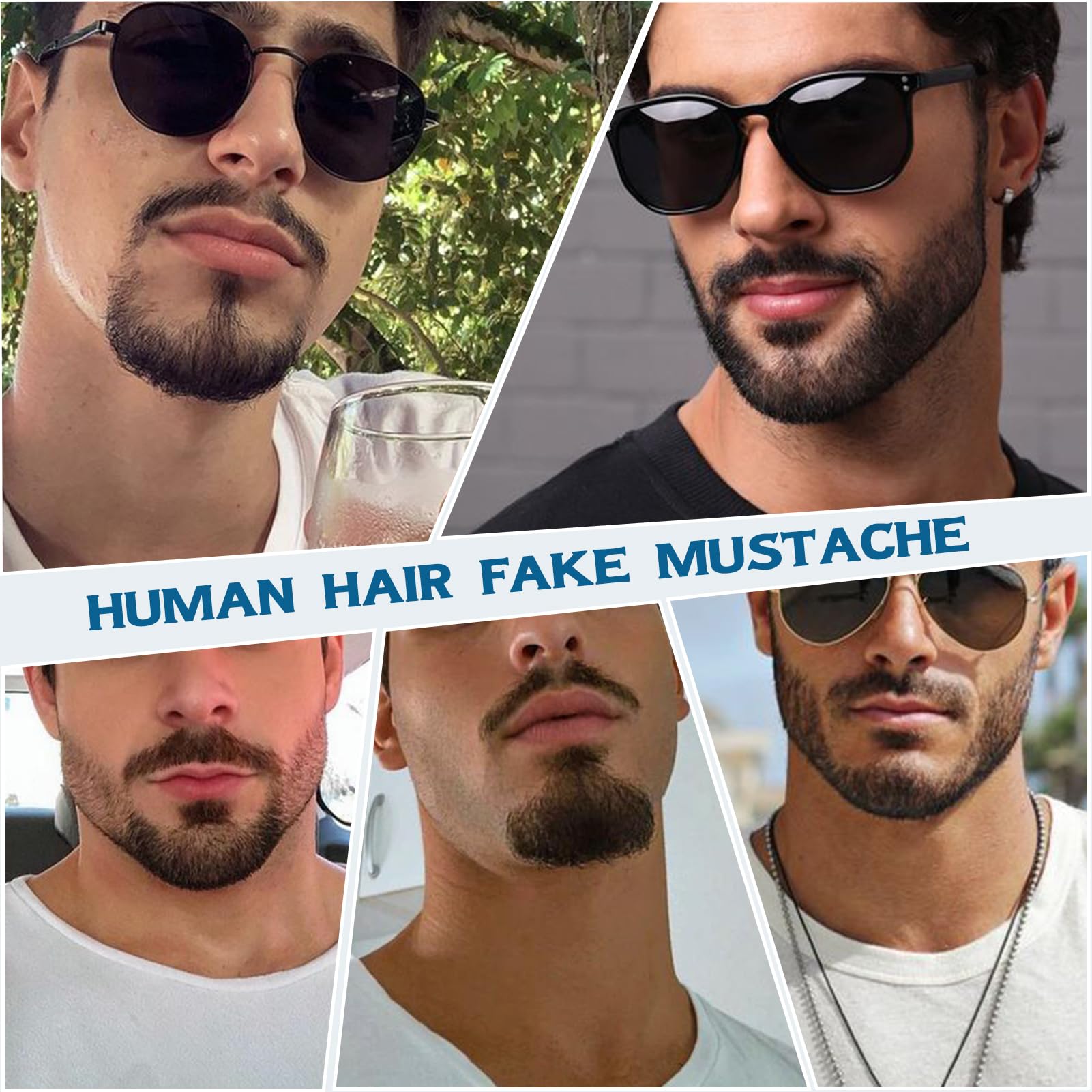 100% Real Human Hair Full Hand-Tied Lace Fake Mustache & Goatee Set - Natural Brown Beard for Men - Realistic Costume Mustache for Halloween, Cosplay, Theater & Movie Props - Perfect for Parties, Dramatic Performances & Entertainment Events