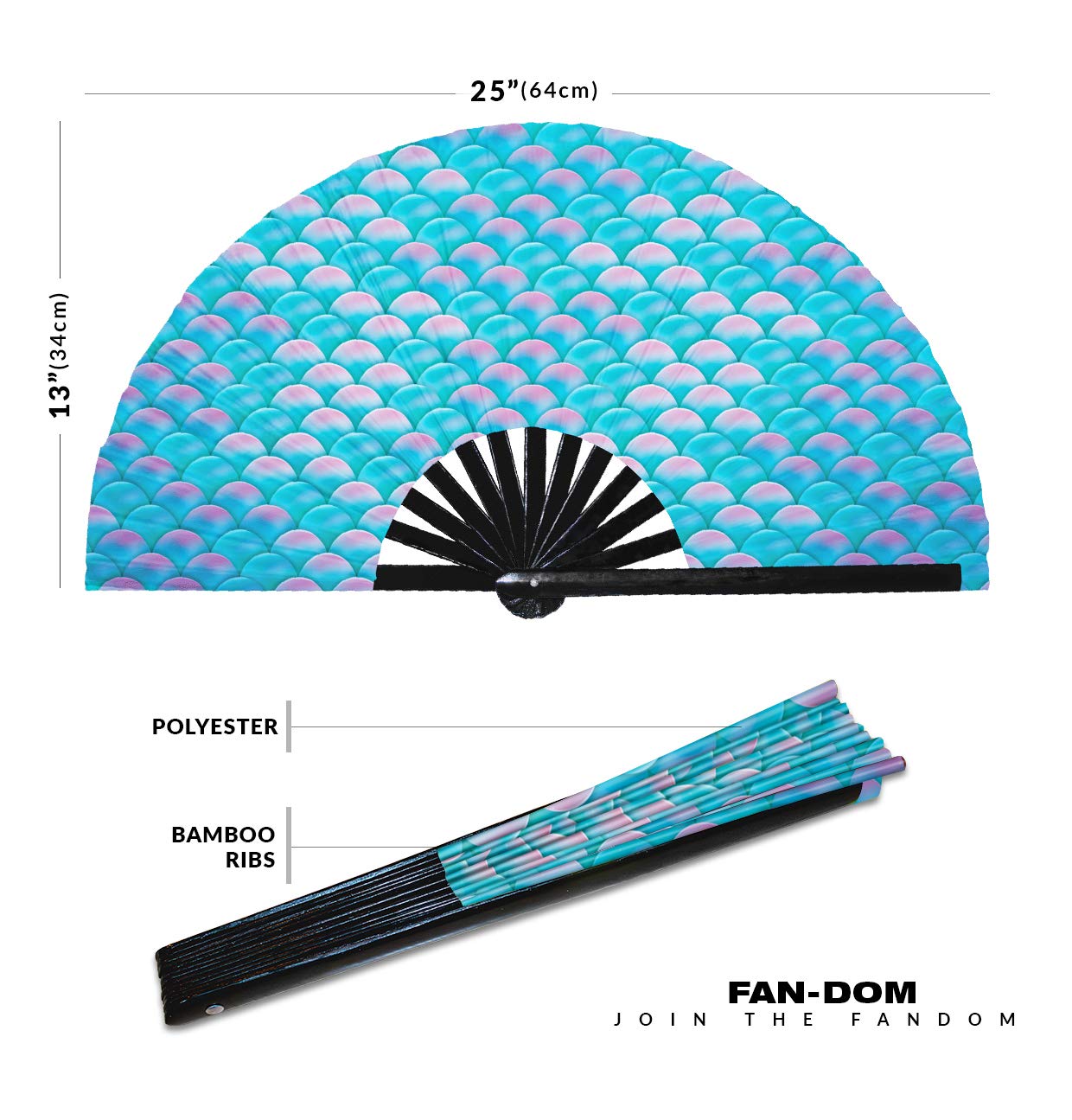 Mermaid Scales UV Foldable Hand Fan - Large Holographic Festival Fan for Summer, Handmade Iridescent Mermaid Toy with Shimmering Fins | Perfect for Cosplay, Beach Parties & Outdoor Events