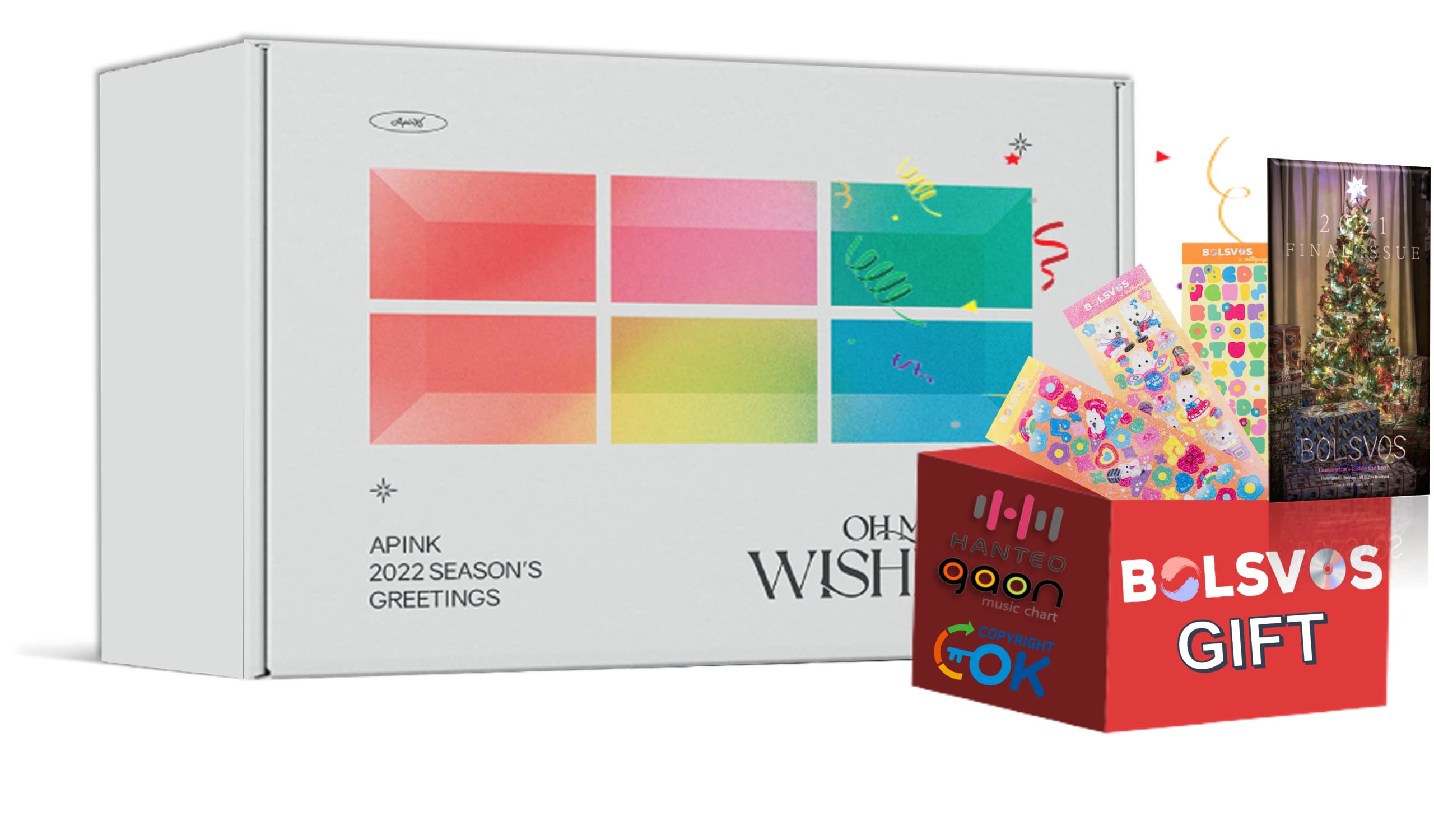 APINK 2022 Season Greetings: OH MY WISHLIST Album + BolsVos K-POP eBook (28p) with Toploader Stickers & Photocards - K-POP Merchandise for Fans & Collectors - Perfect for Gifts, Concerts, and Fan Meetings