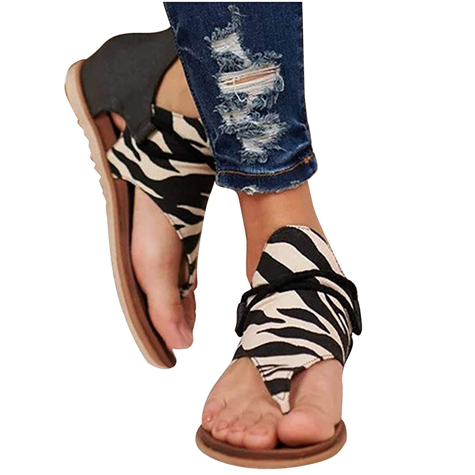 Women's Fashion Print Flip Flops - Vintage Cutout Gladiator Sandals for Summer | Casual Clip Toe Flat Sandals | Perfect for Beach, Pool, Vacation & Everyday Wear