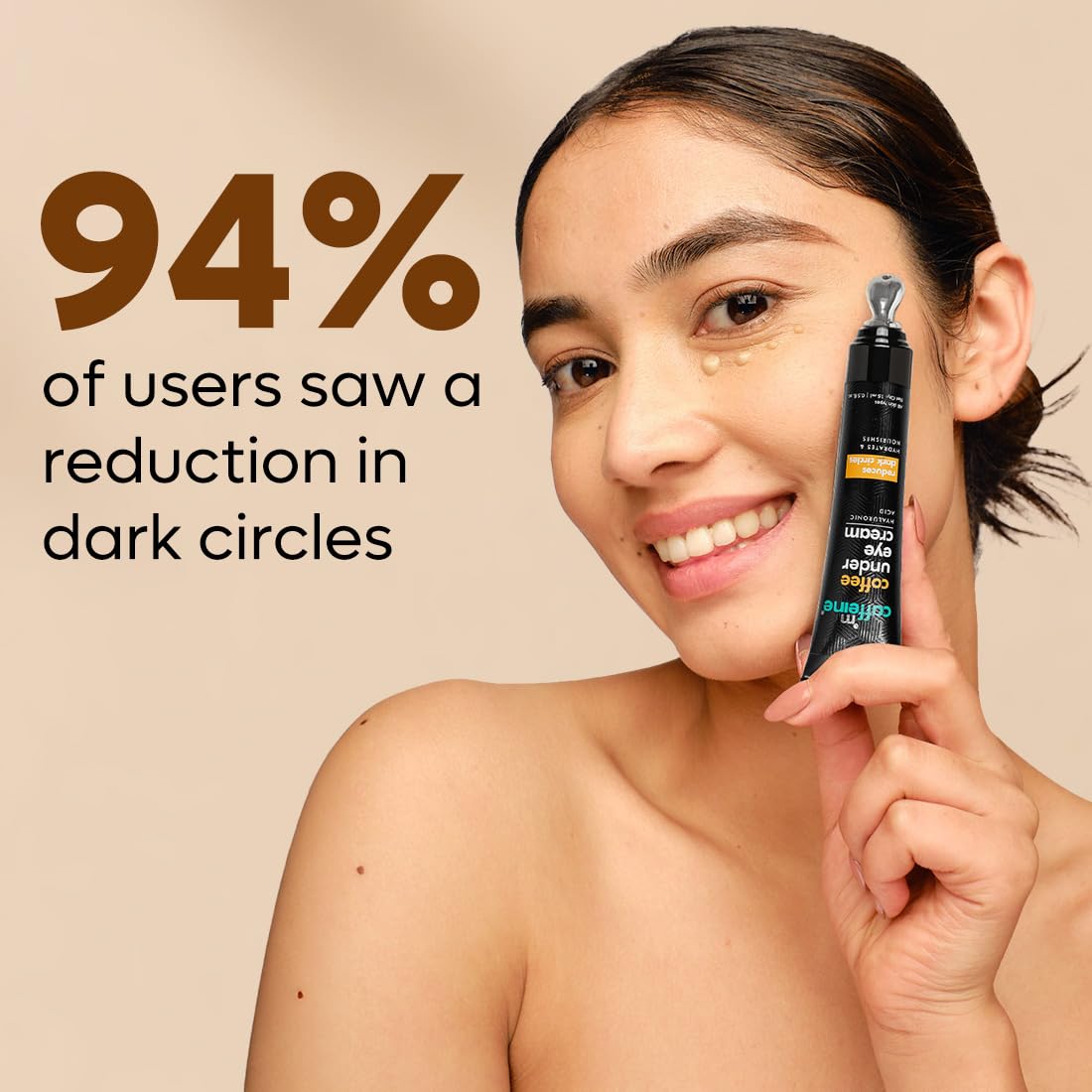 Mcaffeine Coffee Under Eye Cream Gel for Dark Circles, Puffiness & Fine Lines - 94% Users Saw Results | Built-In Cooling Massage Applicator | Vitamin E Enriched | 15g | Perfect for Morning & Night Skincare Routine