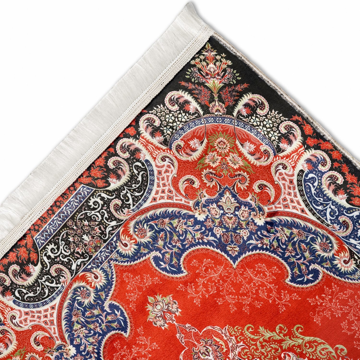 Premium Muslim Prayer Rug - Red & Black Intricate Floral Design Islamic Prayer Mat for Home, Mosque & Travel | Non-Slip & Portable