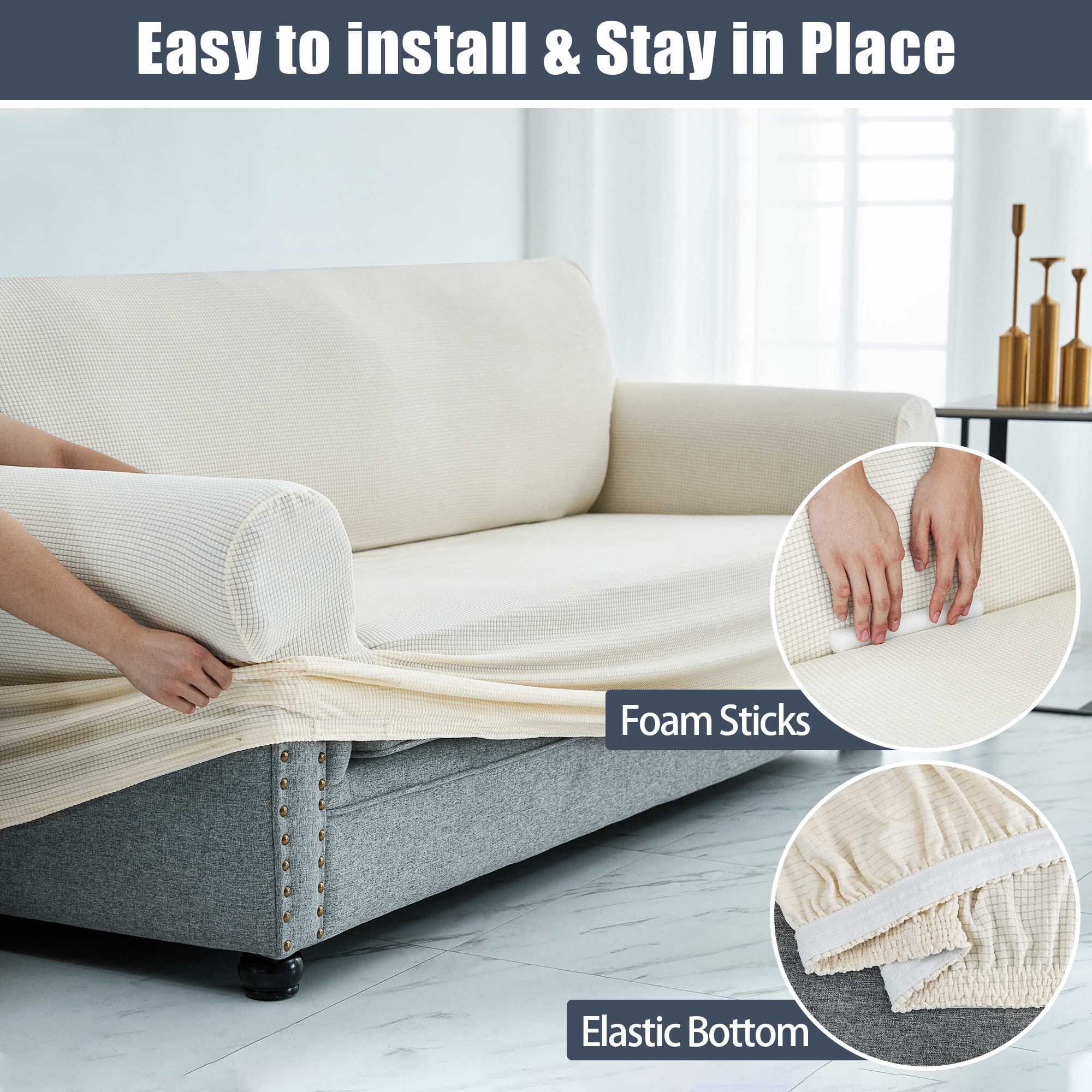 Stretch Sofa Slipcover - Waterproof Couch Cover, Soft Furniture Protector with Elastic Bottom for Kids & Pets (Beige, XL) | Perfect for Living Room, Family Room & Pet-Friendly Homes