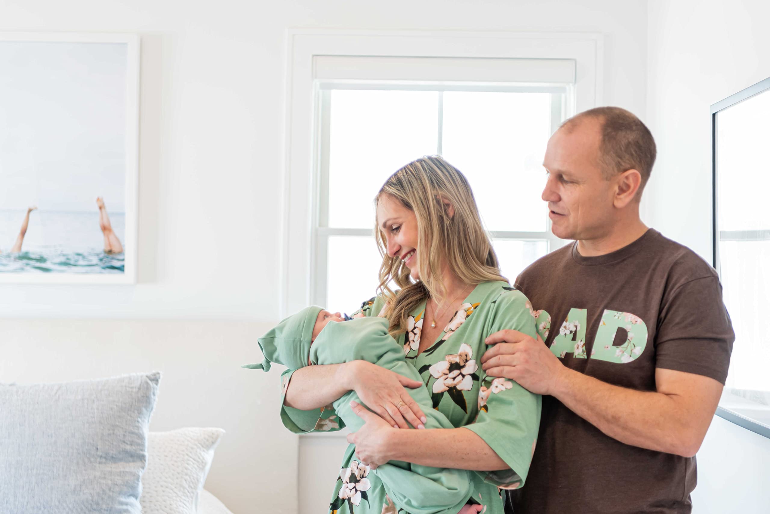 Baby Be Mine Maternity Nursing Delivery Robe & Baby Girl Swaddle Blanket Set with Daddy T-Shirt - Soft Comfortable Postpartum Outfit & Newborn Essentials for Hospital, Home & Photo Shoots