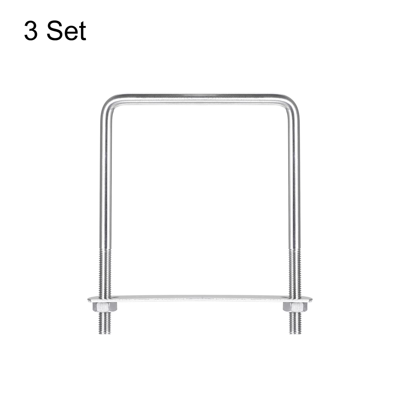 304 Stainless Steel U-Bolts - 3 Pack M8 Square U-Clamps with Nuts & Plates, 4.02