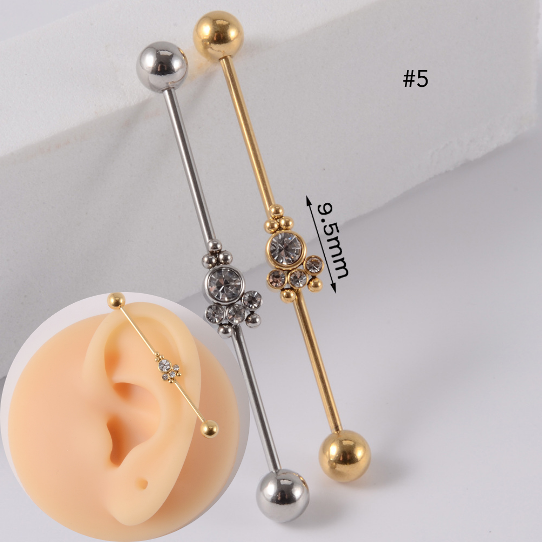 16G Gold & Silver Geometric Double Industrial Barbell Earring | DL2311 - Perfect for Cartilage Piercing, Helix, and Industrial Style Jewelry
