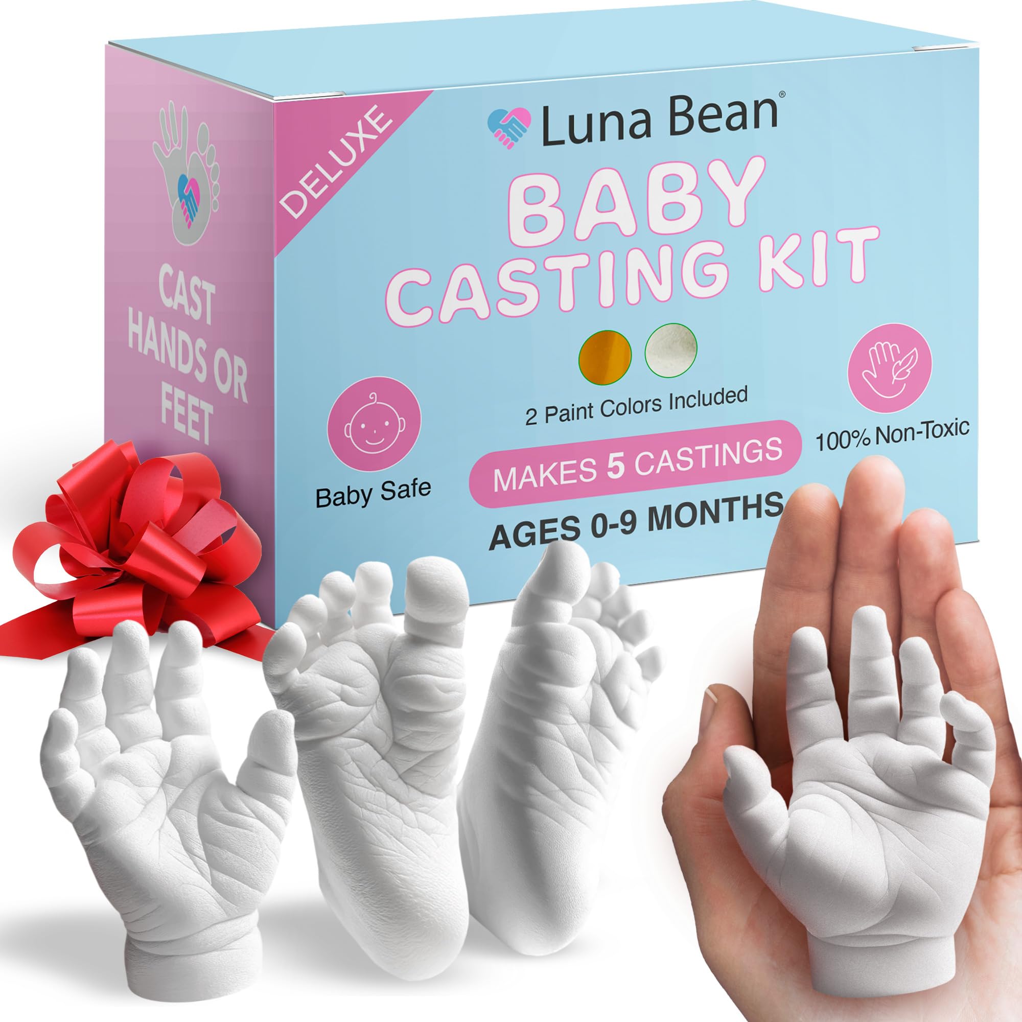 Luna Bean Deluxe Baby Keepsake Hand and Foot Casting Kit - Plaster Mold for Infant Handprints & Footprints - Perfect First Birthday, Christmas, Newborn Gift - Clear Matte Sealant - Create Cherished Memories for Baby's Milestones and Family Keepsakes