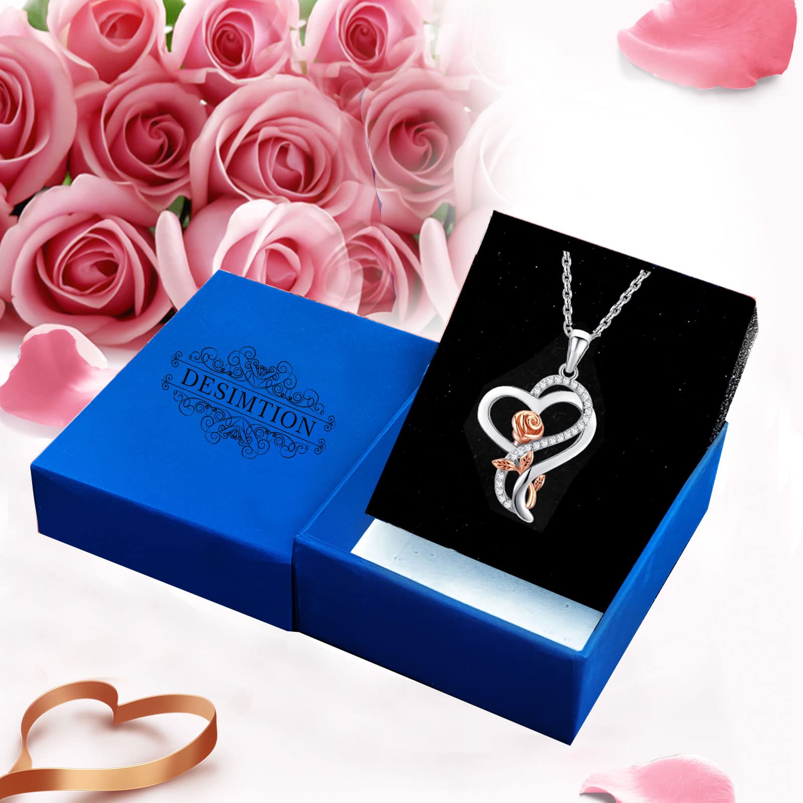 Mother's Day Gifts for Mom - Sterling Silver Heart Rose Pendant Necklace for Women | Birthday Jewelry Gift for Wife, Girlfriend & Her | Perfect for Anniversaries, Valentine's Day & Special Occasions