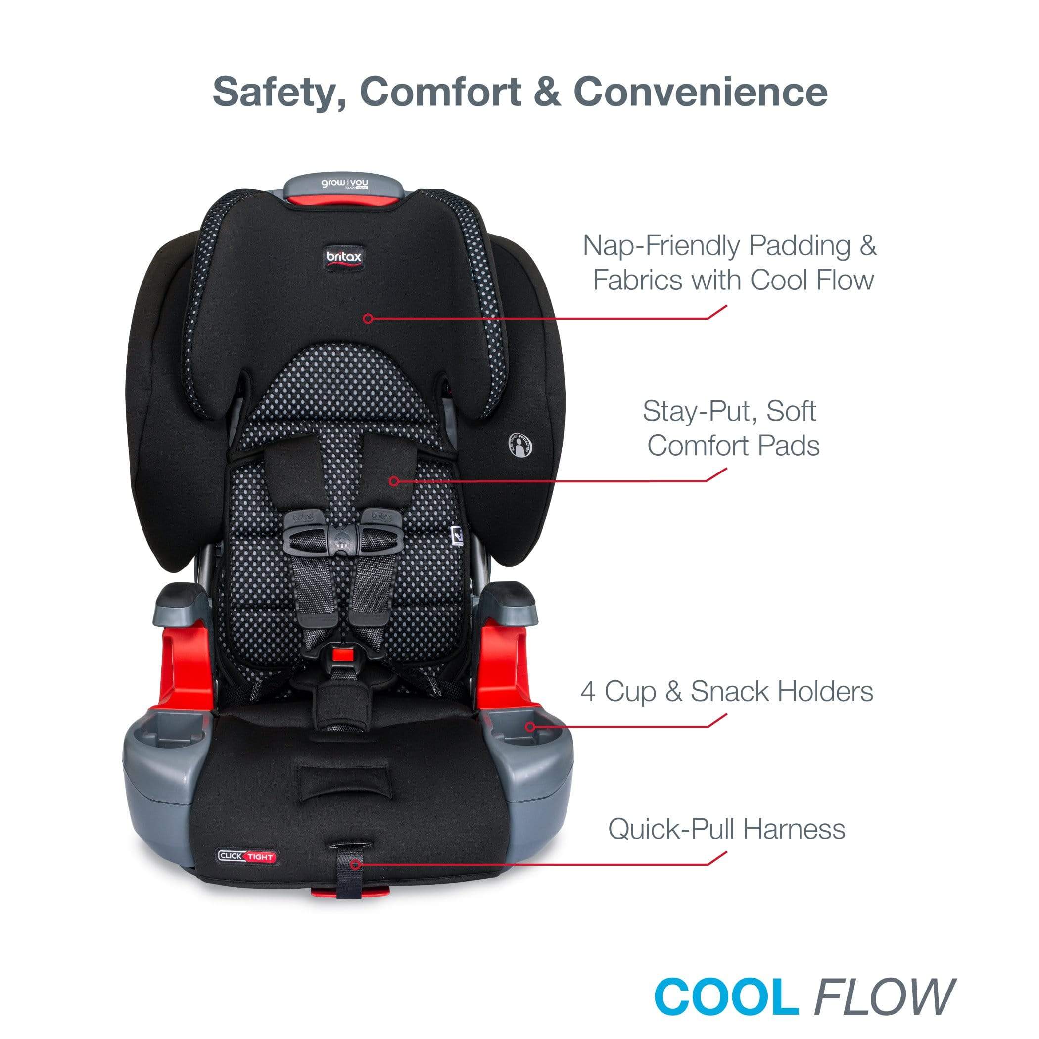 Britax Grow With You Clicktight Booster Car Seat - Safe & Adjustable for Kids 3-12 Years - Perfect for School, Travel & Family Road Trips