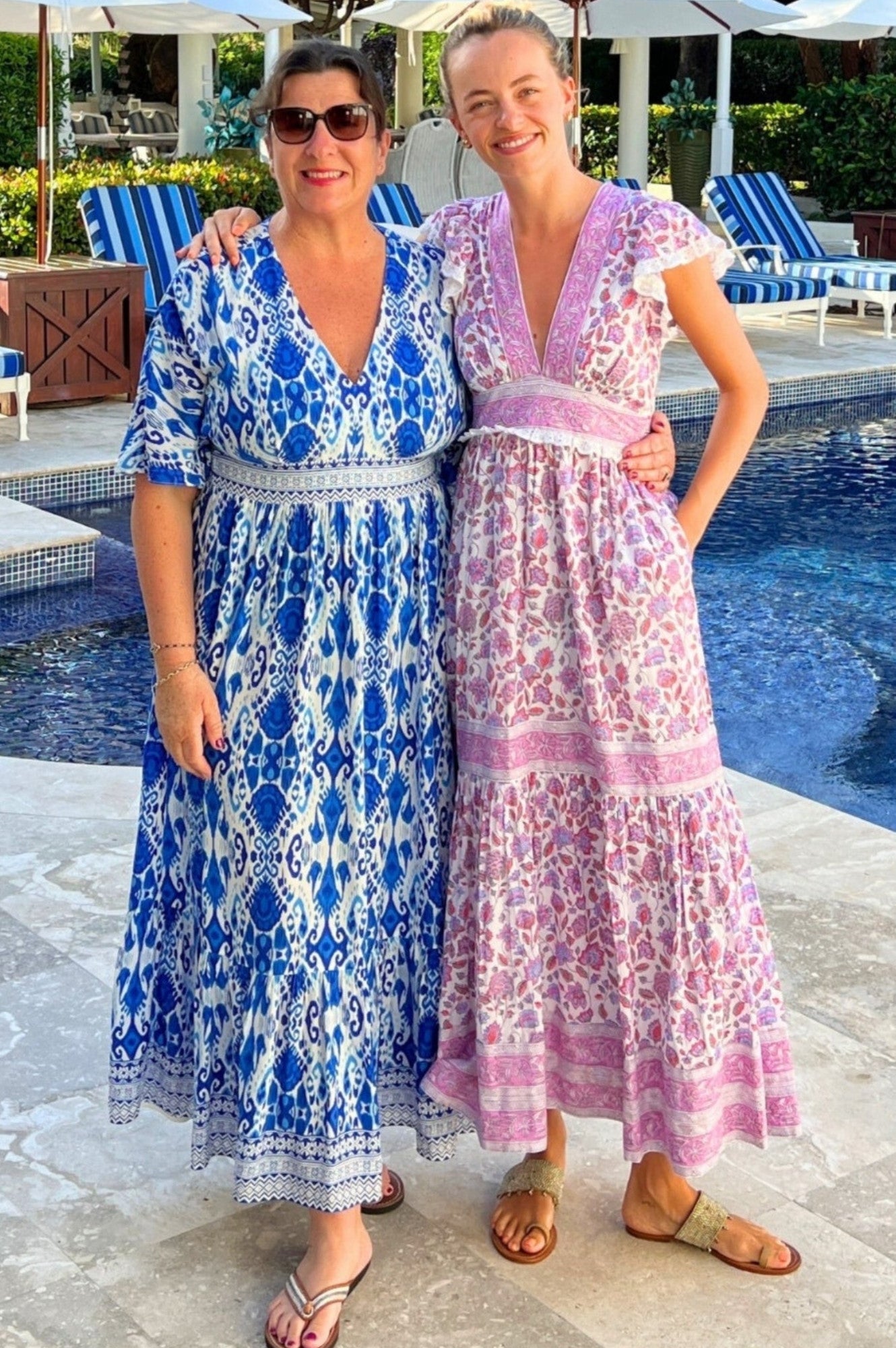 Pippa Block Print Dress | Garden Jaal Pink/White Floral Cotton Maxi Dress for Women | Perfect for Summer Vacations, Beach Outings & Boho Parties