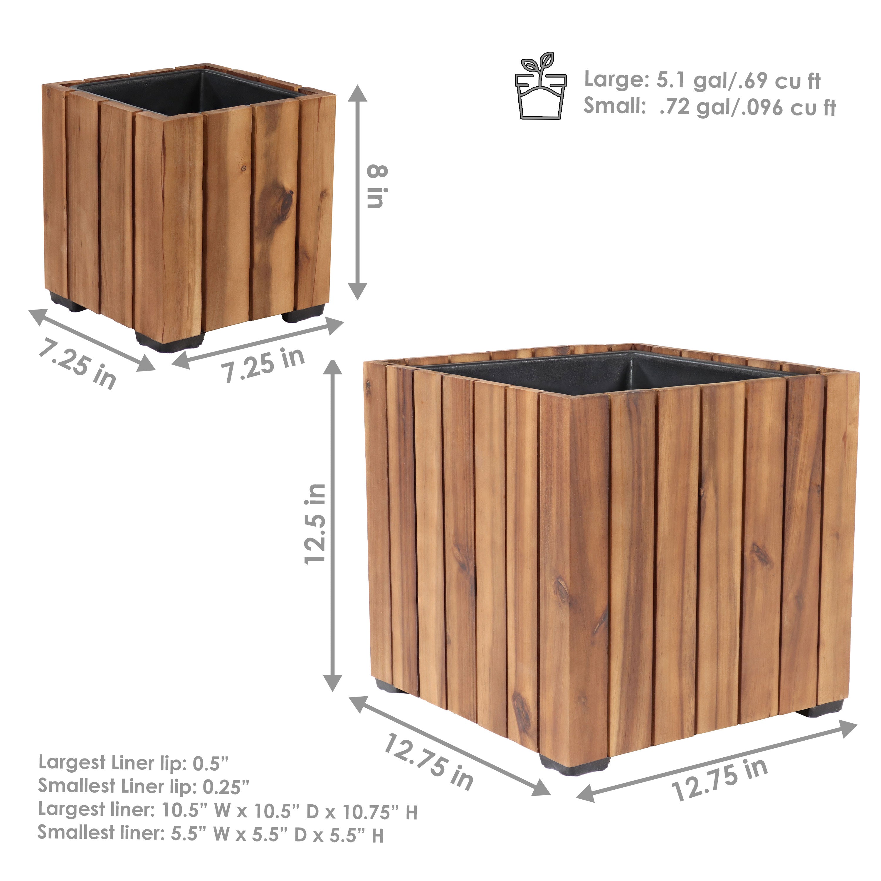 Sunnydaze 2-Piece Wooden Planter Box Set with Vertical Planks - Outdoor Garden Decor for Flowers, Herbs & Plants - Perfect for Patio, Balcony & Backyard Gardening