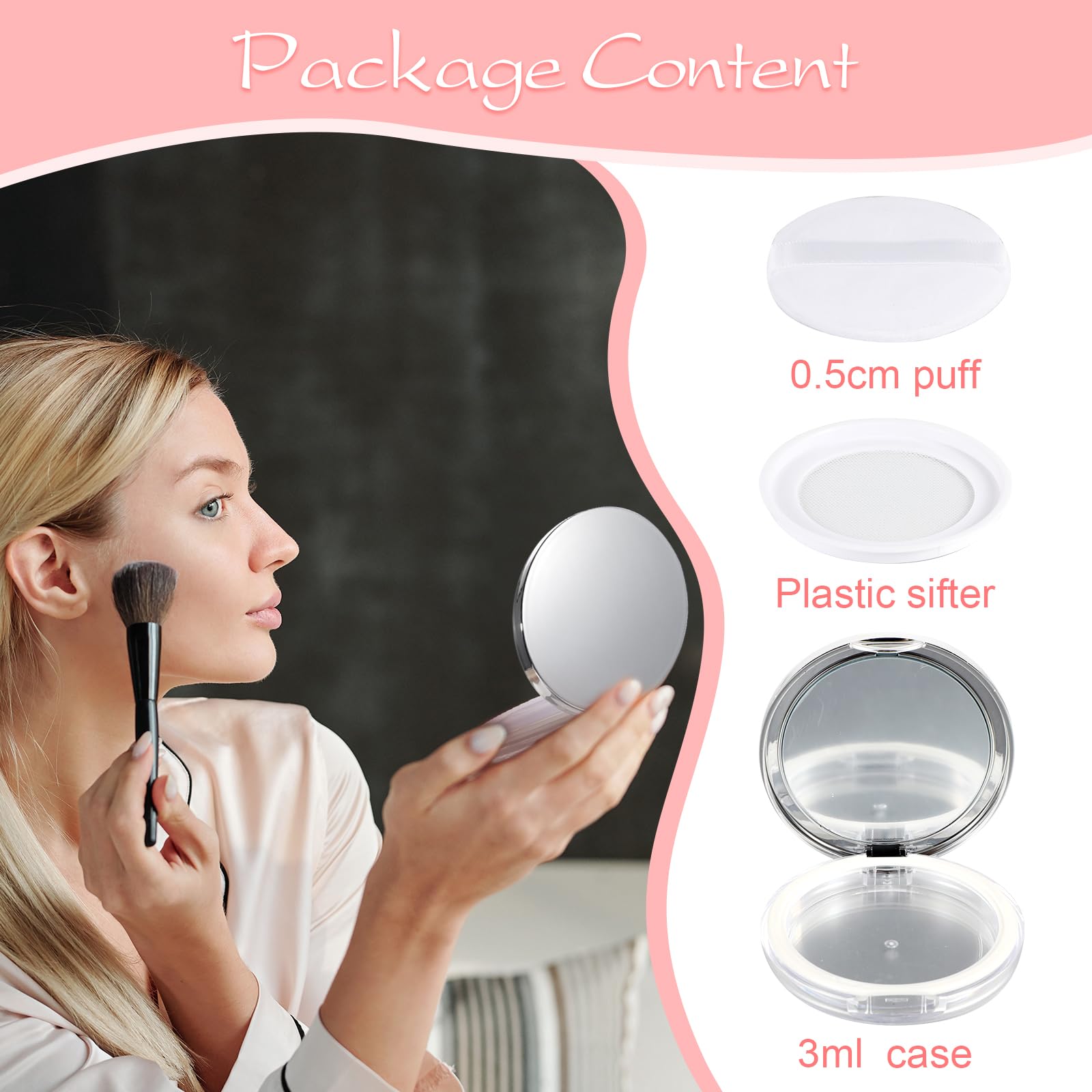 2Pcs Refillable Loose Powder Compact with Mirror & Puff - 0.17 oz Portable Empty Makeup Powder Case for Travel, Touch-ups & On-the-Go Beauty | Perfect for Loose Powder, Mineral Makeup & Face Powder Storage
