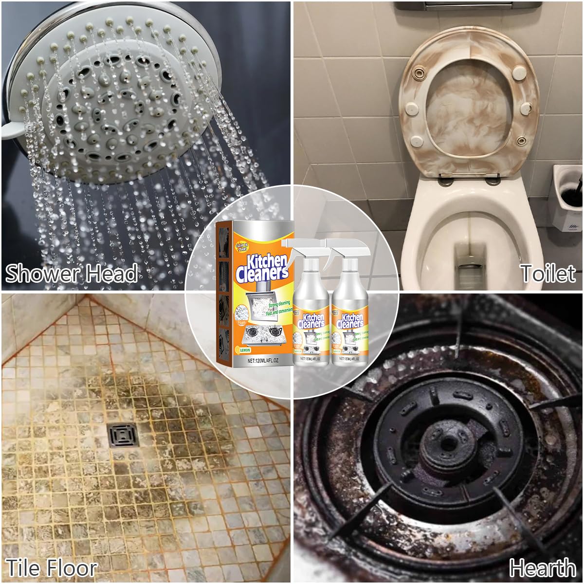 2-Pack Kitchen Foam Cleaner for Stubborn Stains - All-Purpose Cookware Cleaner for Pots, Pans & Range Hoods - Powerful Grease & Grime Remover Spray (4 Fl.oz/120ml) - Ideal for Deep Cleaning Stovetops, Ovens & Kitchen Surfaces