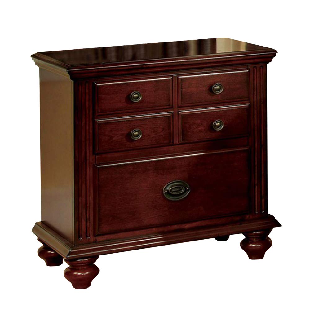 Furniture of America Gabrielle II Cherry Wood Nightstands - Bedside Tables for Bedroom with Storage Drawers, Modern Home Decor
