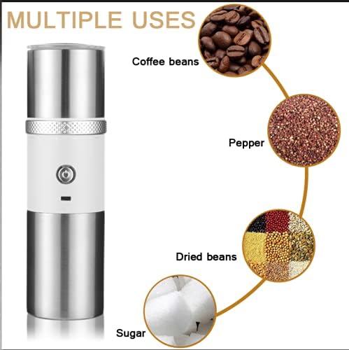 Premium Portable Electric Conical Burr Coffee Grinder - Cordless Rechargeable Travel Coffee Maker with Stainless Steel Espresso Bean Grinder, 15 Adjustable Grind Settings (Fine to Coarse) - Perfect for Home, Office & Camping Use (White)